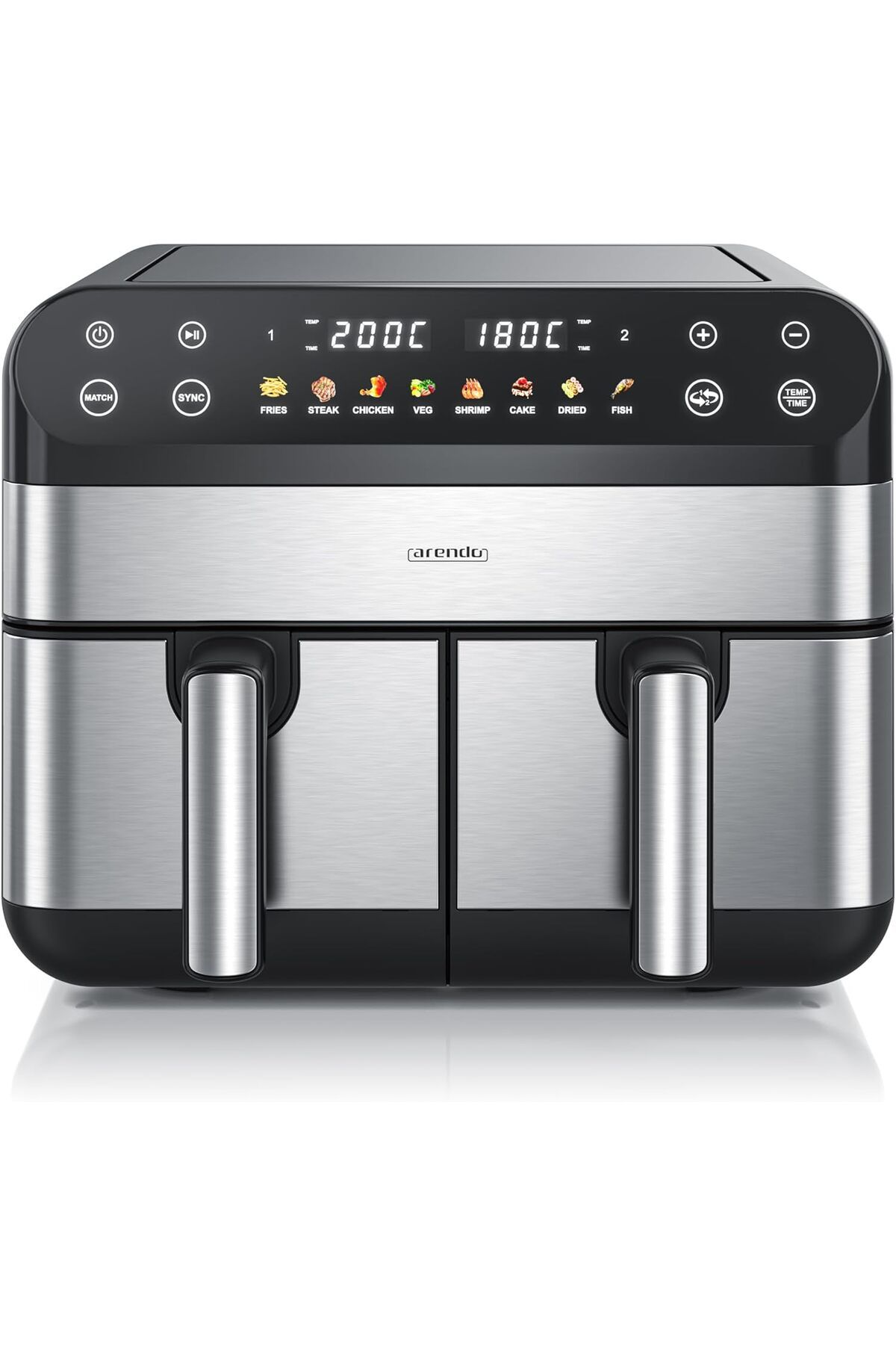 Arendo Çift Bölgeli Airfryer,9 Litre – 2400 W,8 Program,Görüntüleme Pencereli