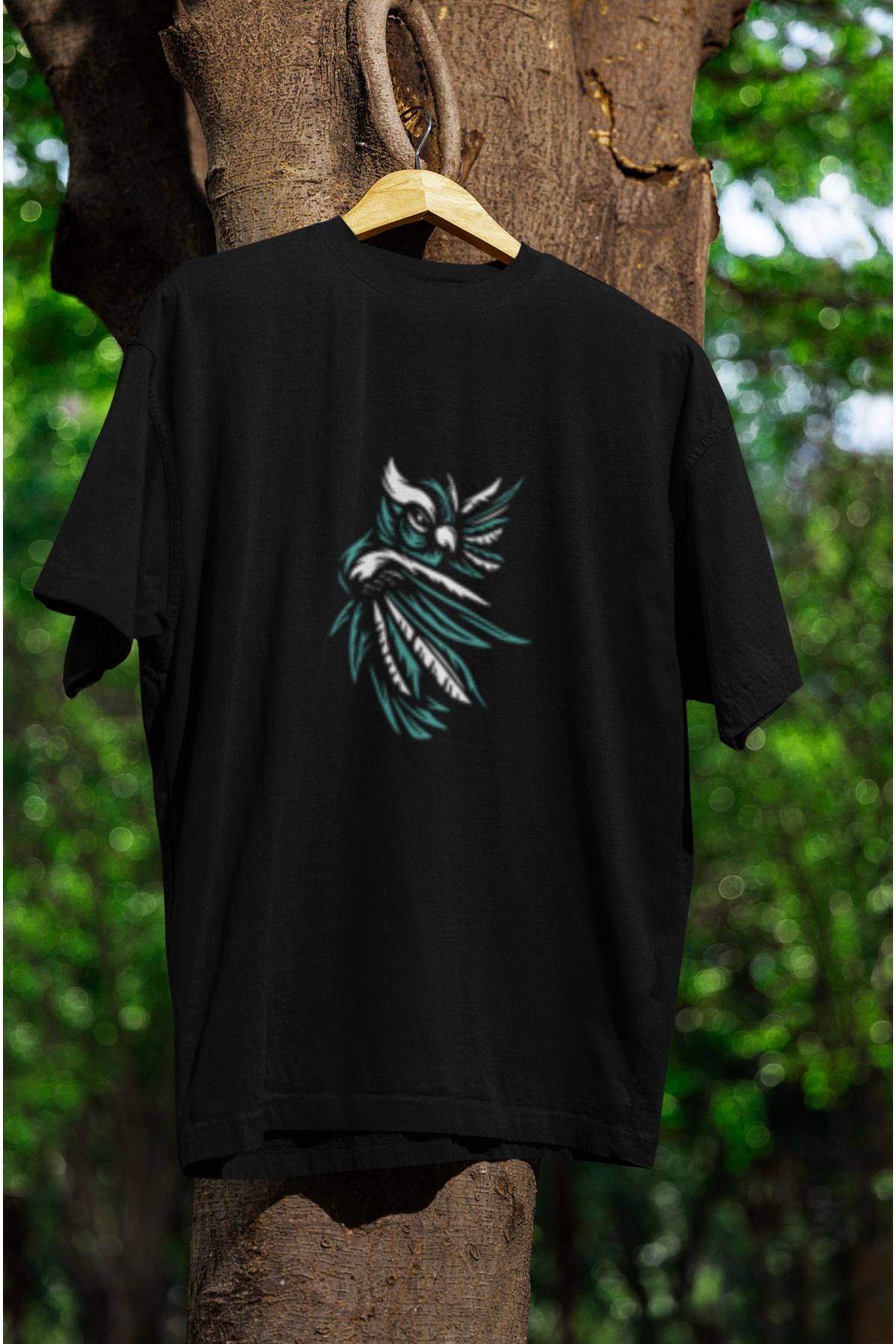 MG BAYKUŞ BASKILI UNISEX BİSİKLET YAKA PAMUKLU OVERSIZE KALIP KISA KOLLU T-SHIRT