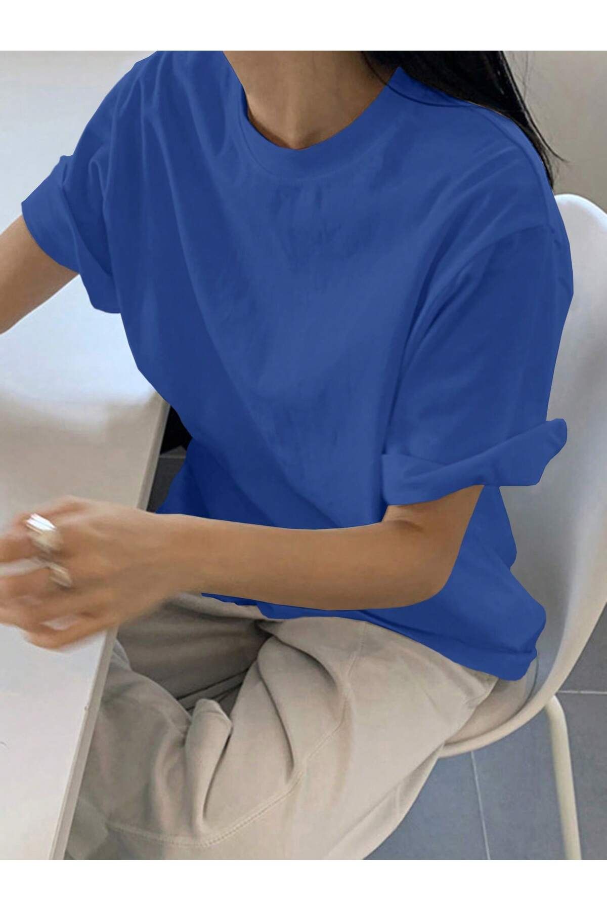 DAXİS Sportwear Company KADIN Bisiklet Yaka Rahat Kesim Basic Tişört