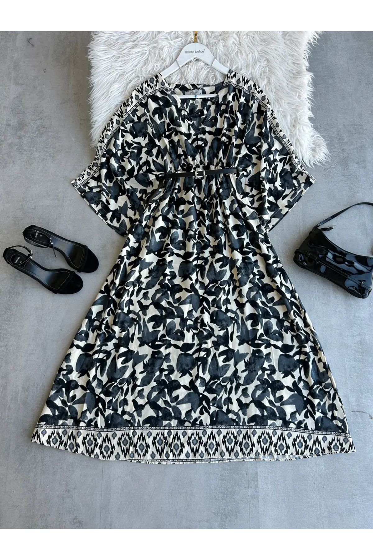 modabetce viscon çiçek desenli vintage elbise
