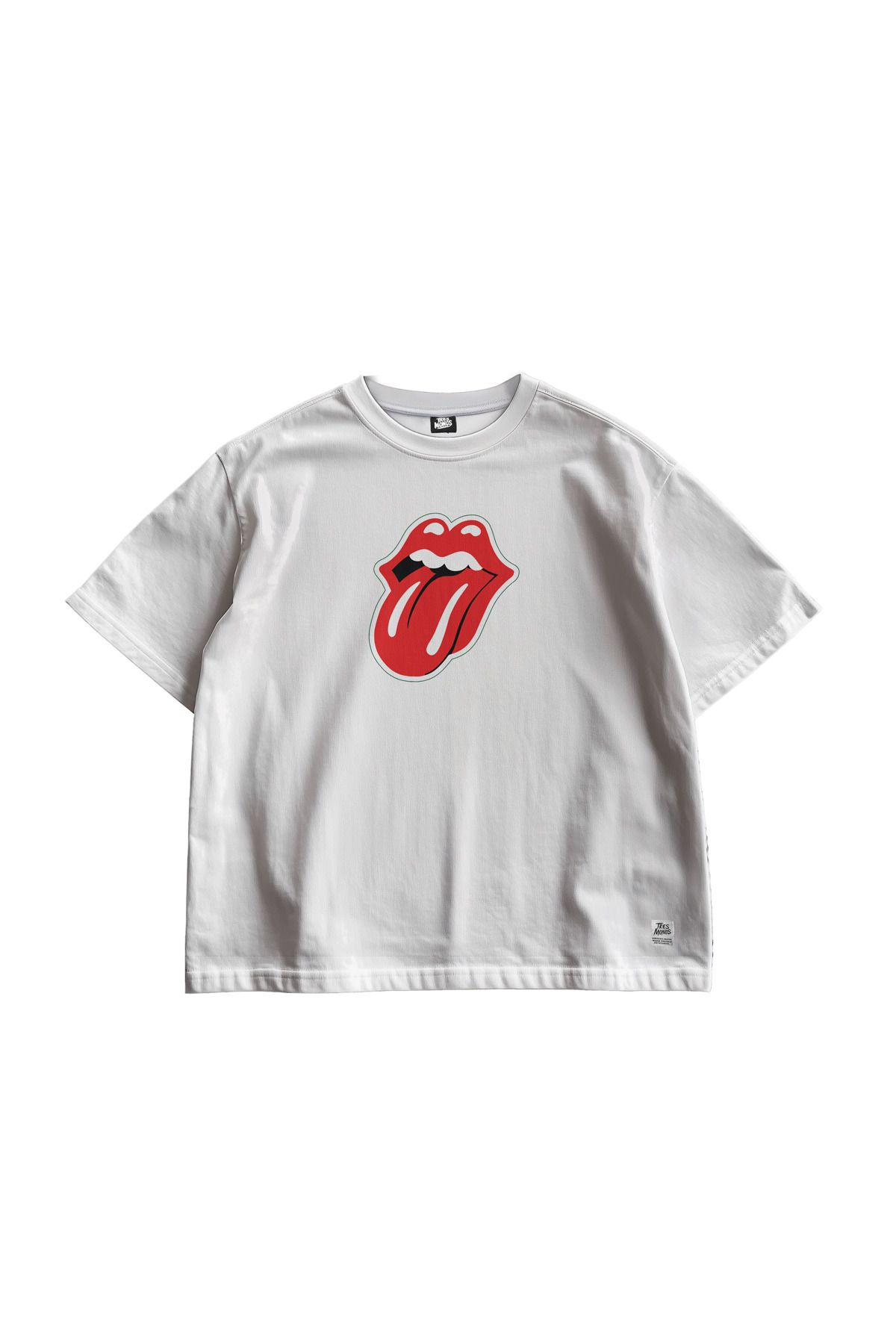 TresMonos The Rolling Stones Baskılı Oversize Kısa Kesim Pamuklu Unisex Beyaz Tişört