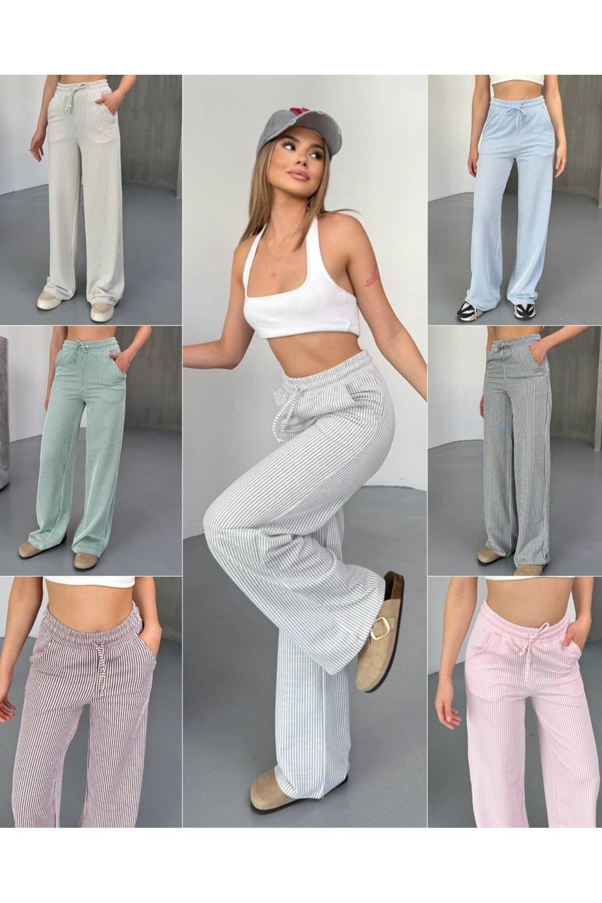 soBasic-Pantaloni largi cu talie elastică în dungi 2