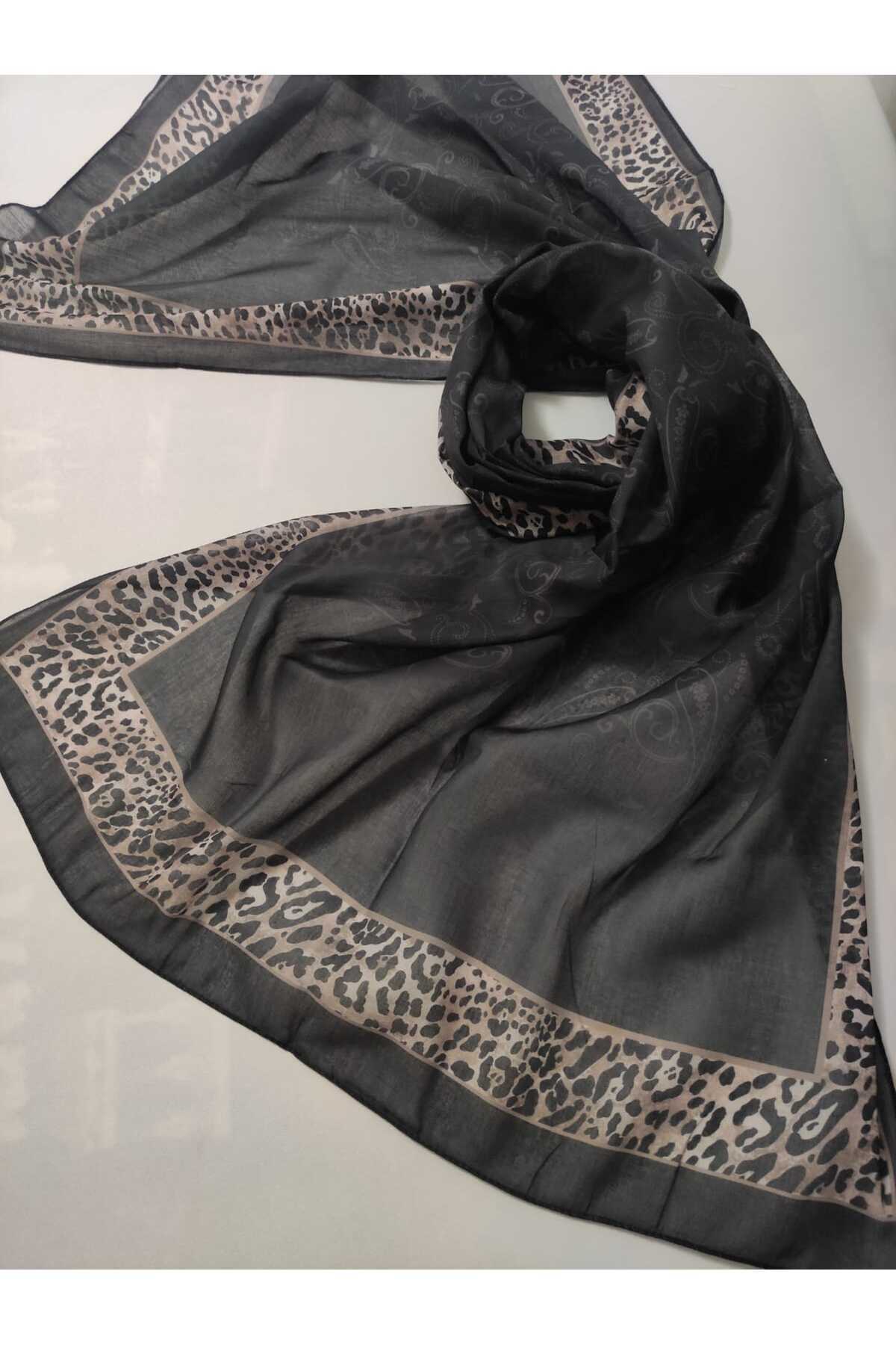 ALTUNTAŞ-Women's Cotton Ethnic Patterned Shawl with Leopard Motif on the Empty Edge 2