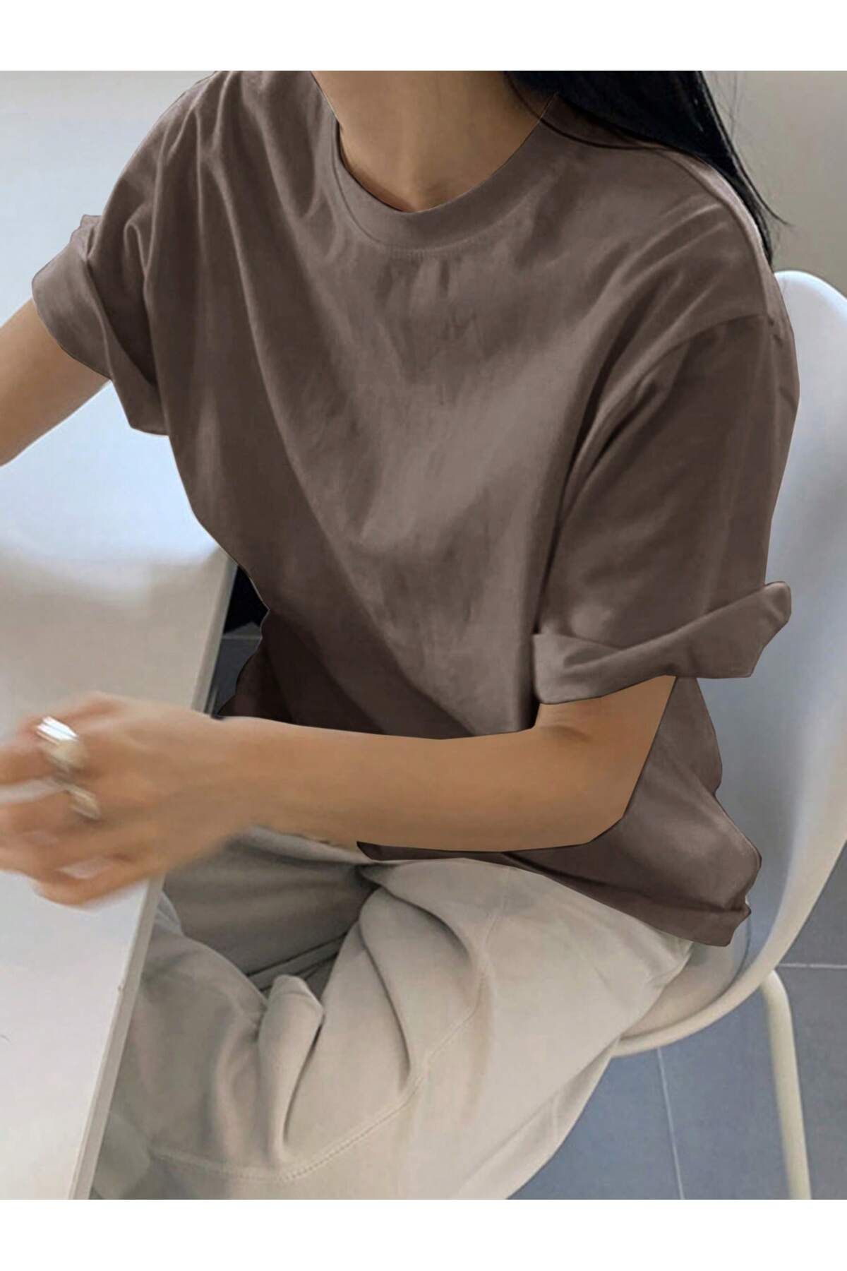 DAXİS Sportwear Company KADIN Bisiklet Yaka Rahat Kesim Basic Tişört