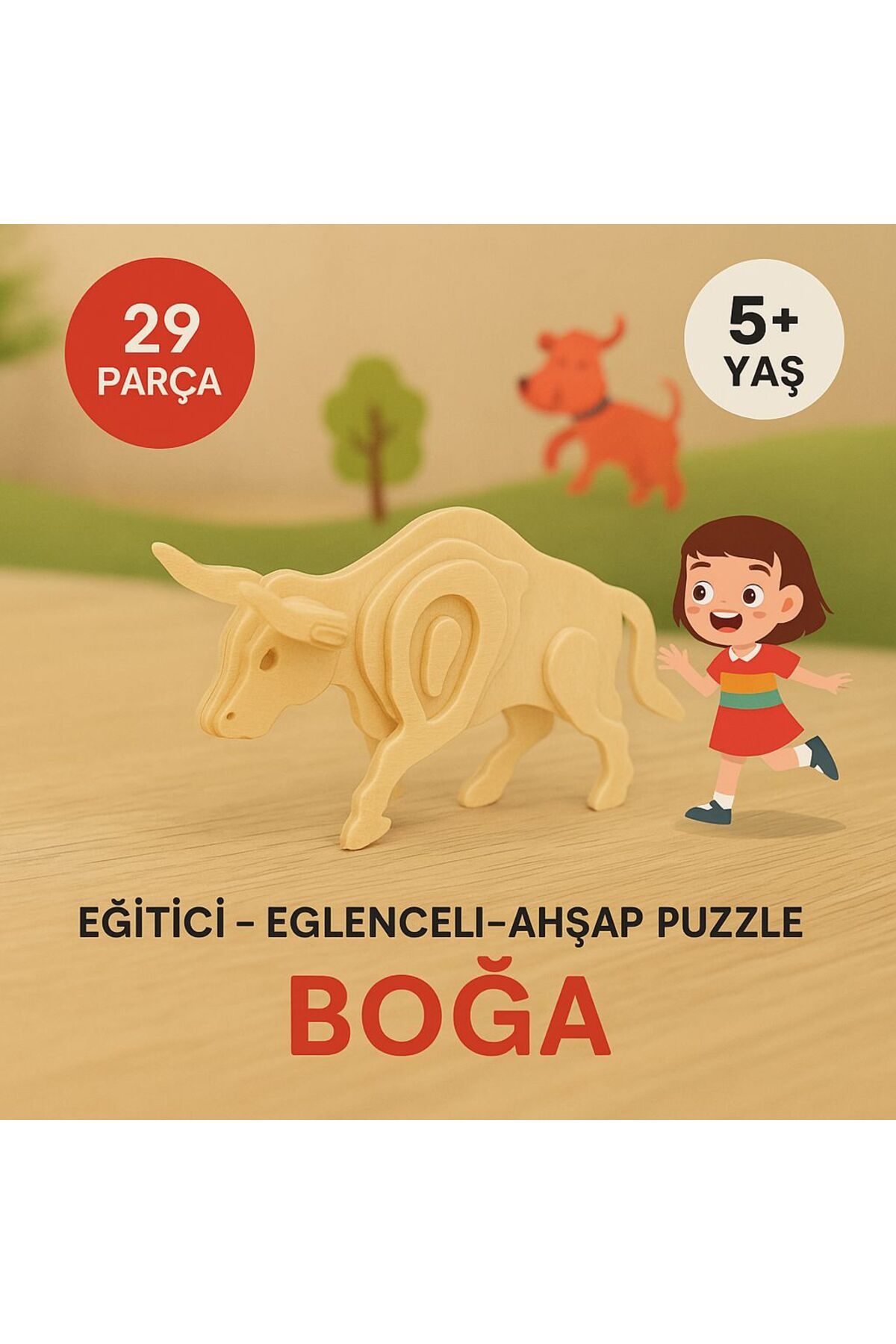 METROPOL 29 Parça Ahşap Boğa Puzzle – Eğitici ve Eğlenceli 3D Ahşap Oyuncak