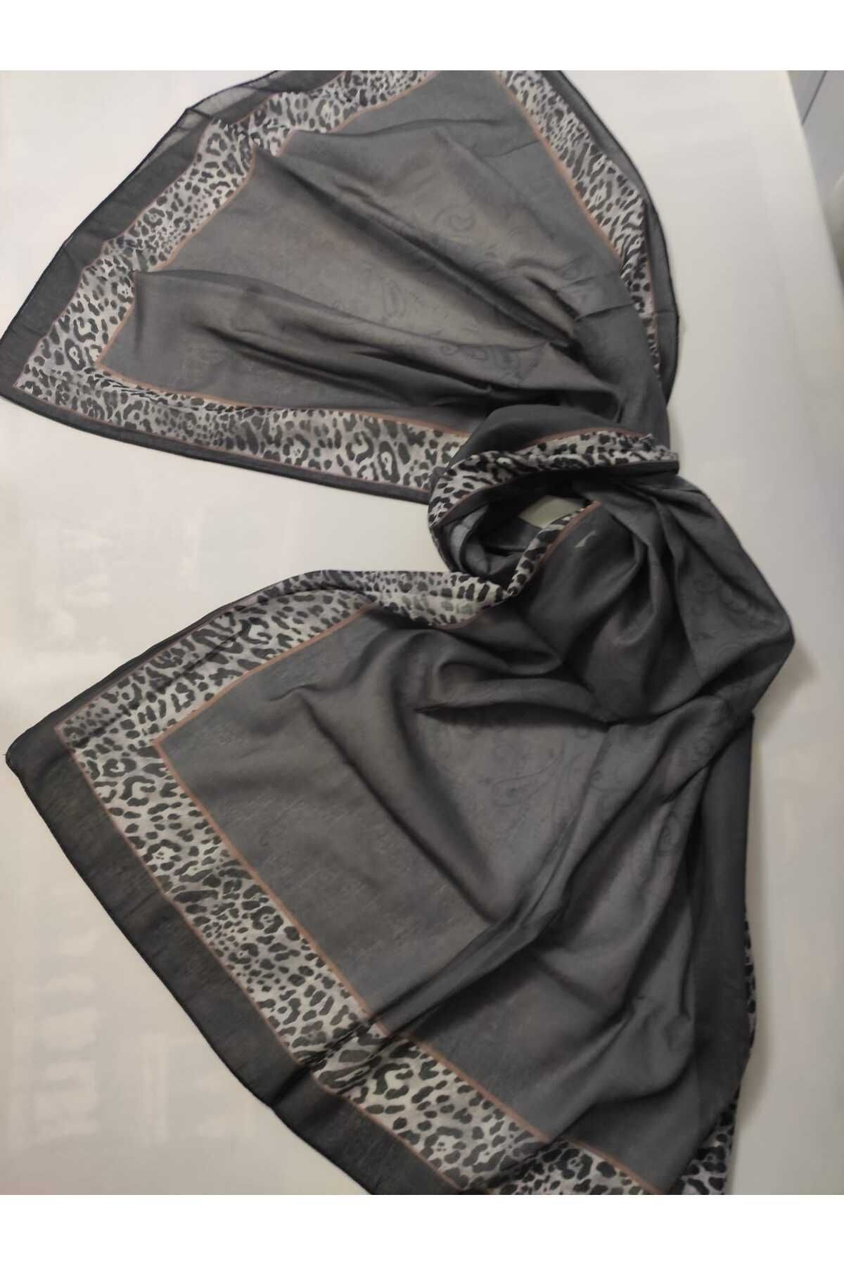 ALTUNTAŞ-Women's Cotton Ethnic Patterned Shawl with Leopard Motif on the Empty Edge 6