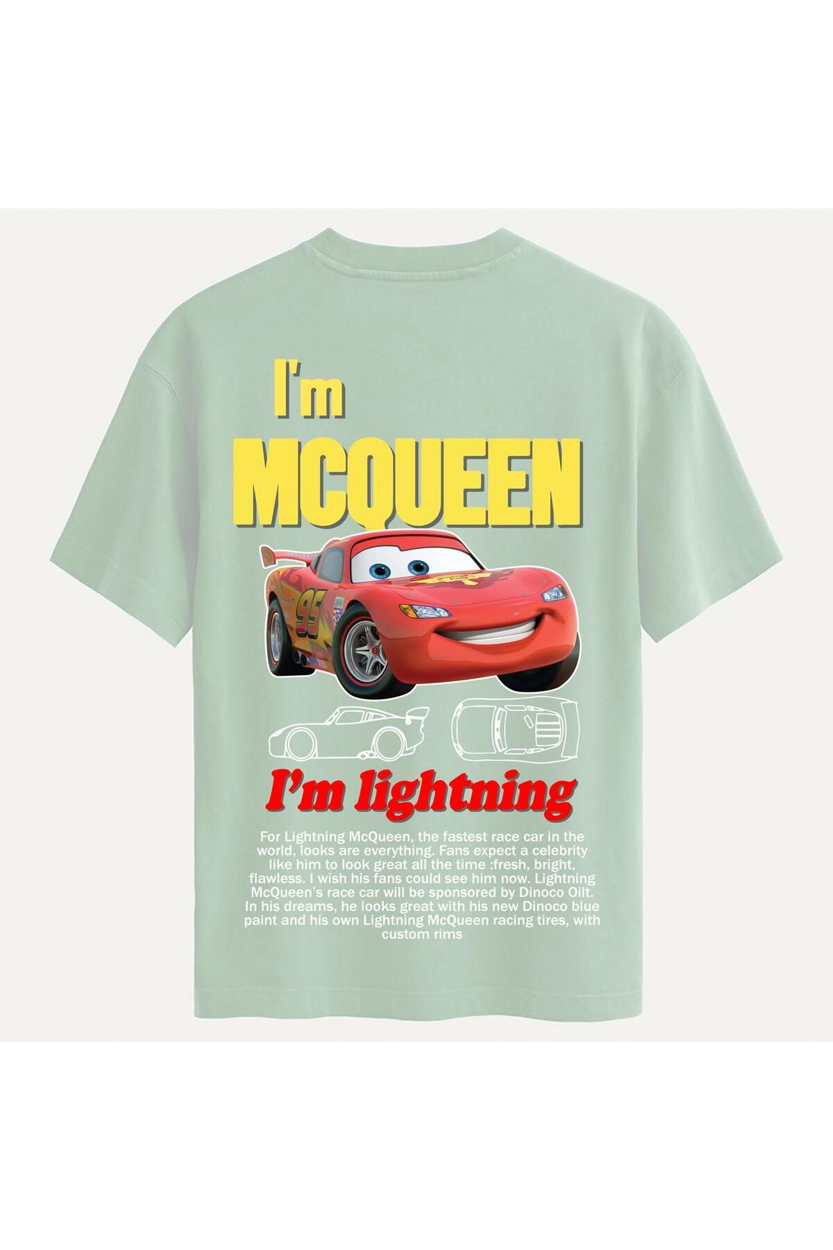SOFTWAY Unisex Bisiklet Yaka %100 Organik Pamuklu Kalın Dokulu McQueen Baskılı Oversize T-shirt - BEJ