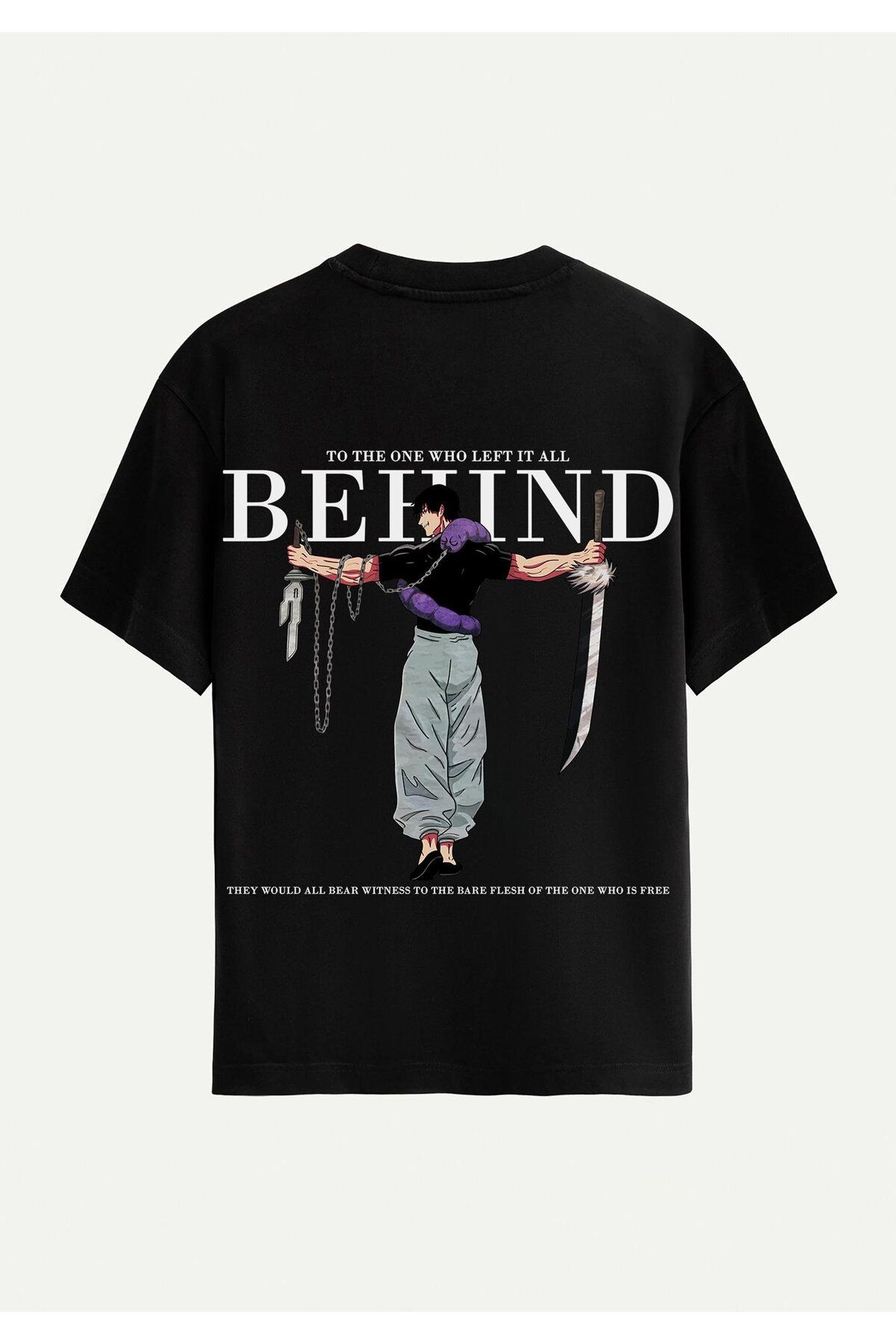 SOFTWAY Unisex Bisiklet Yaka %100 Organik Pamuklu Kalın Dokulu Behind Baskılı Oversize T-shirt - SİYAH