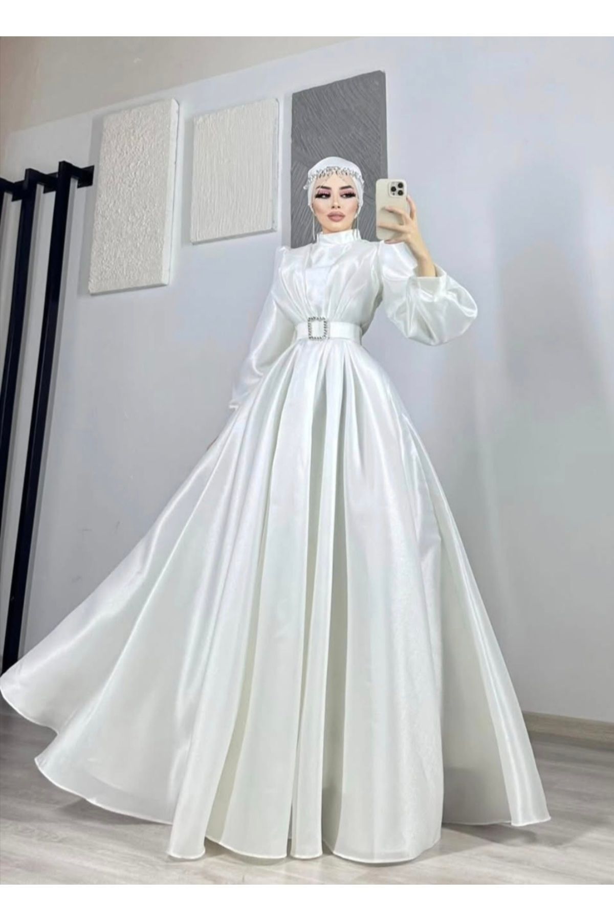 GÜZELLER Prenses Tafta Kumaş Nikah Elbisesi Abiyesi