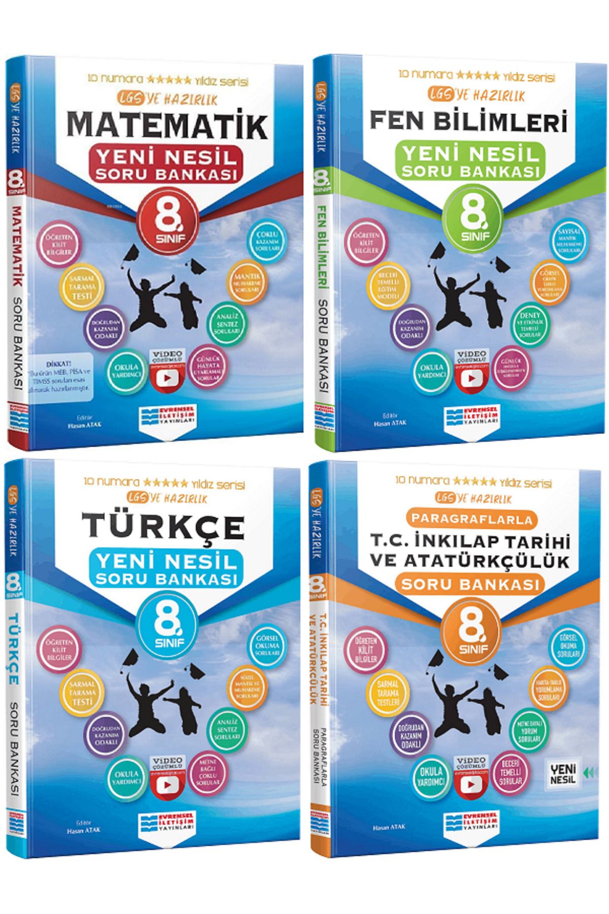 Evrensel İletişim Yayınları 8.Sınıf Evrensel İletişim Matematik + Fen + Türkçe + İnkılap Soru Bankaları / 4 KİTAP