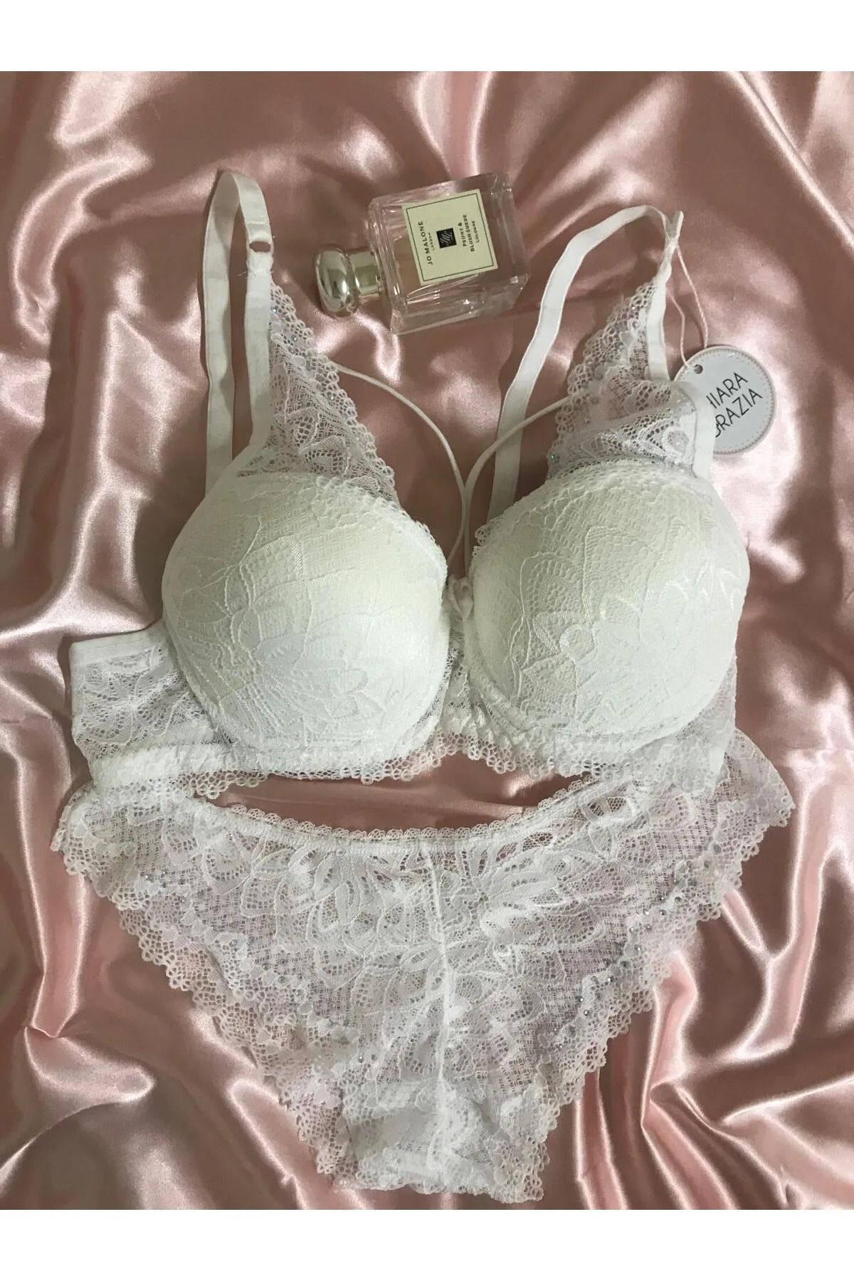 ByMisa Store Kadın Dantelli Ekru Destekli Sütyen Takımı