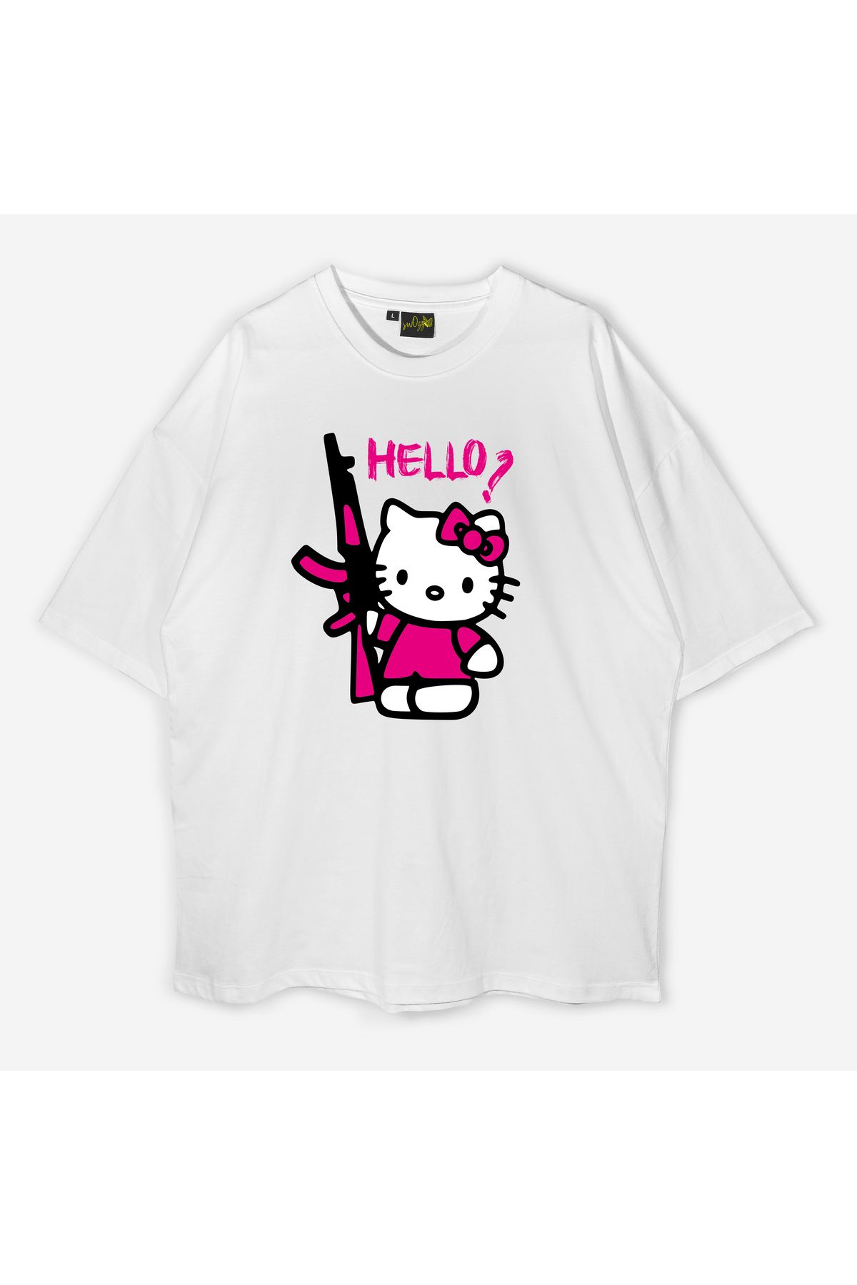 swOzz Oversize Unisex Yazılı Tişört – Hello Kitty Esintili Tasarım | Sokak Stili Baskılı Model