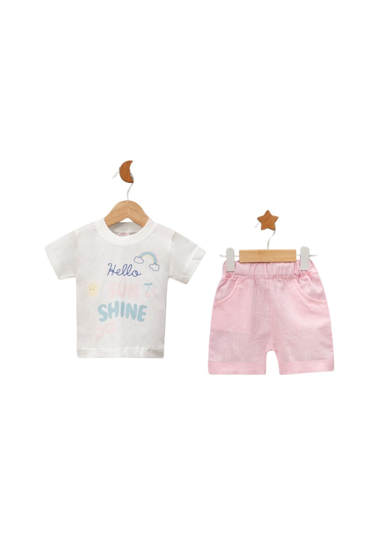 AYYILDIZ Kız Bebek Hello Sunshine Yazlık Cepli Şort Takımı