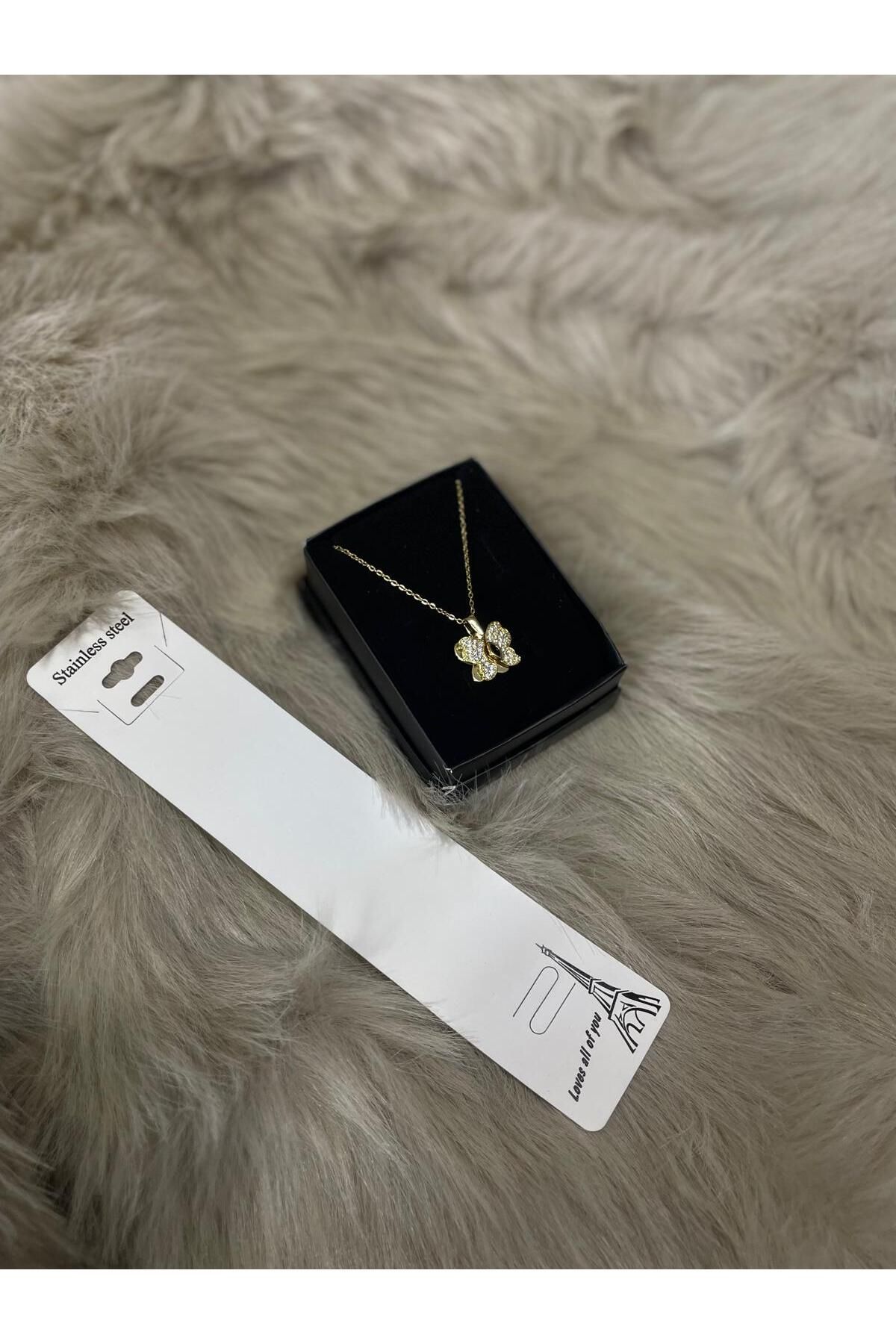 TASARIM13 Zirkon Taşlı Kelebekli Kolye (Gold Kolye)