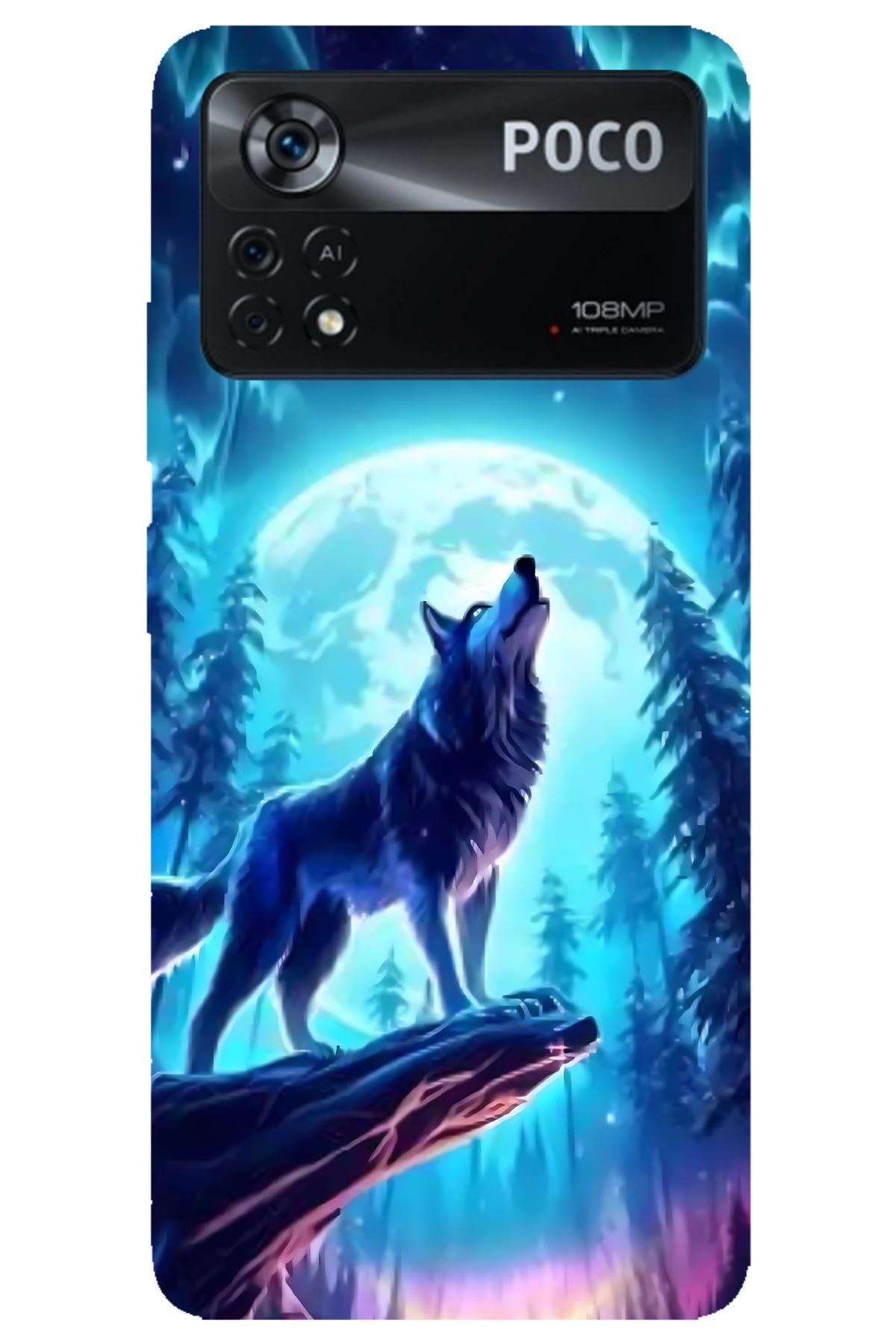Lopard Xiaomi Poco X4 Pro 5G Hediyelik Kılıf Covers 46 Kurt Hilal Gece Mavi