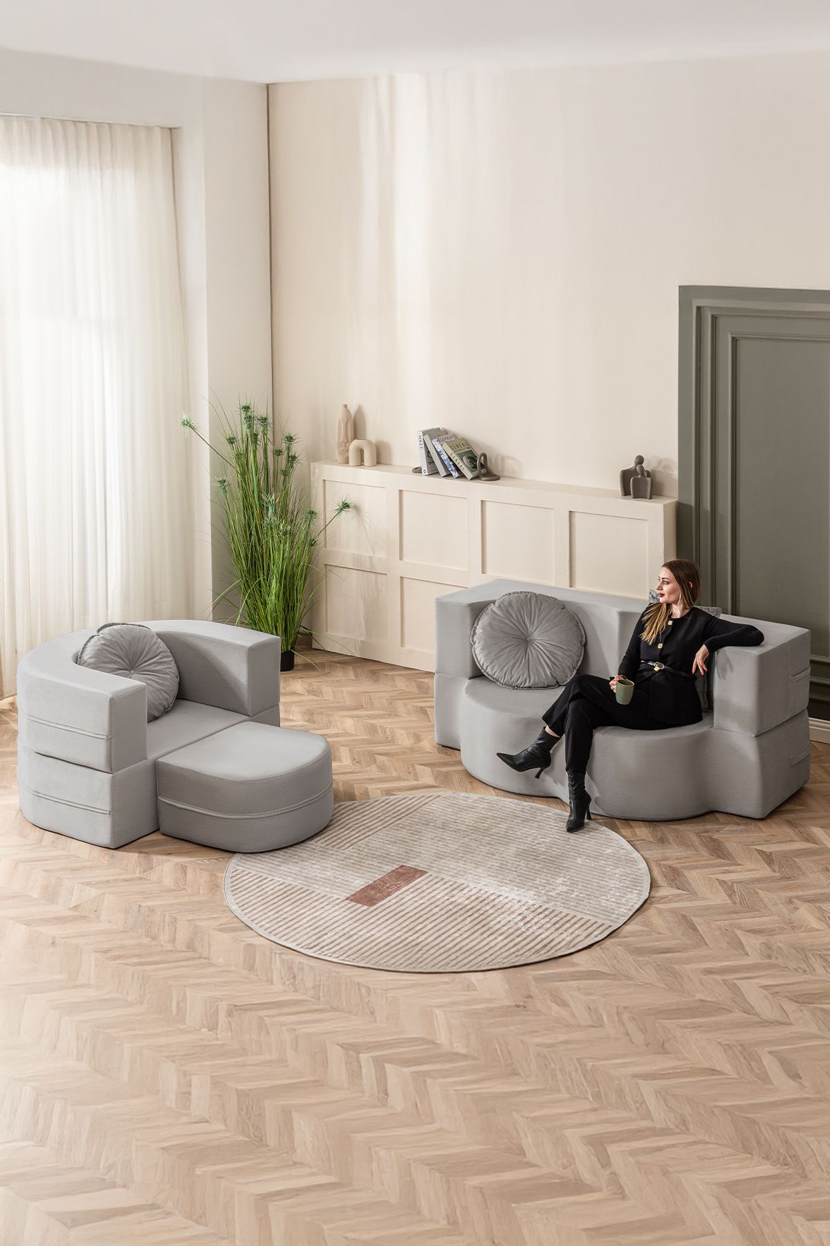 BRANNA HOME NEİRO Sünger Koltuk Takımı, Açılabilir Yataklı 2+1 Modern Koltuk