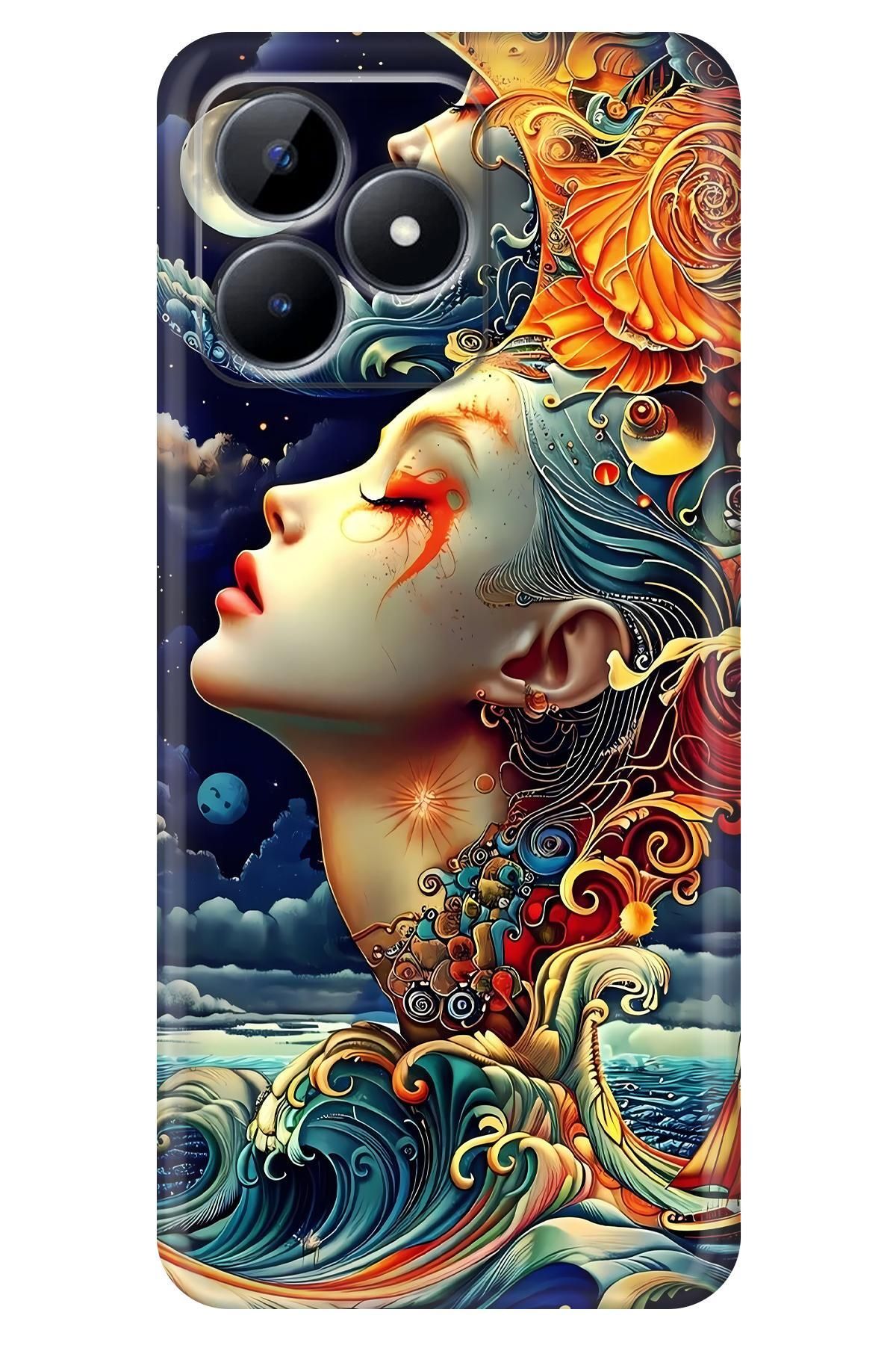 Lopard Realme Note 50 Silikon Kılıf Covers 34 Kadın Ay İllustrasyon Turuncu