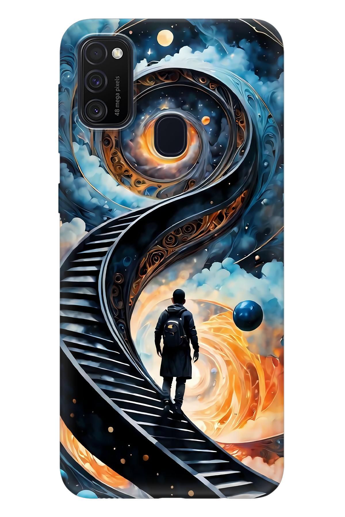 Lopard Samsung Galaxy M21 Case Telefon Kılıfı Covers 31 Merdiven Mavi