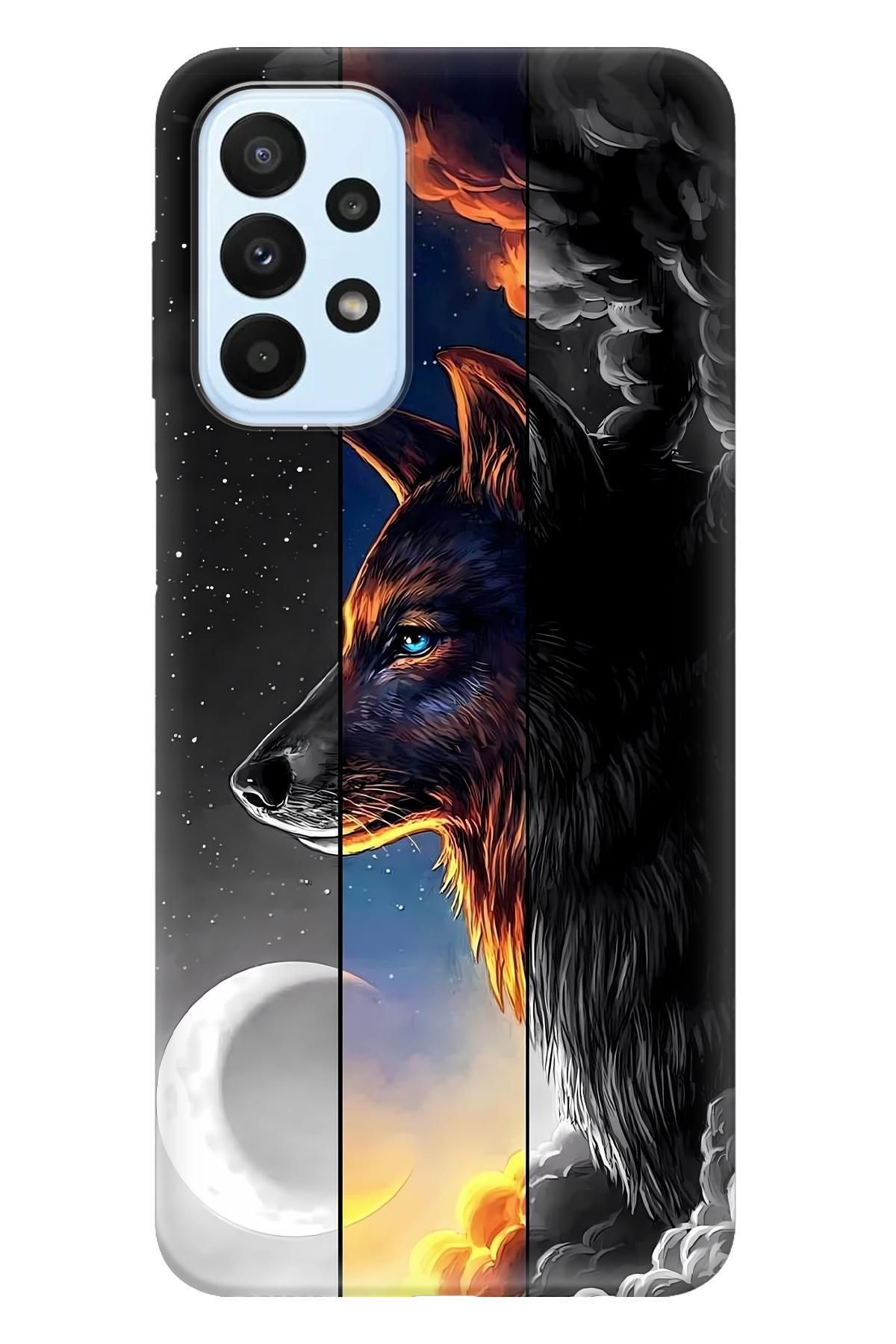 Lopard Samsung Galaxy A52S Kenarları Şeffaf Kapak Covers 30 Kurt Duvar Kağıdı Siyah