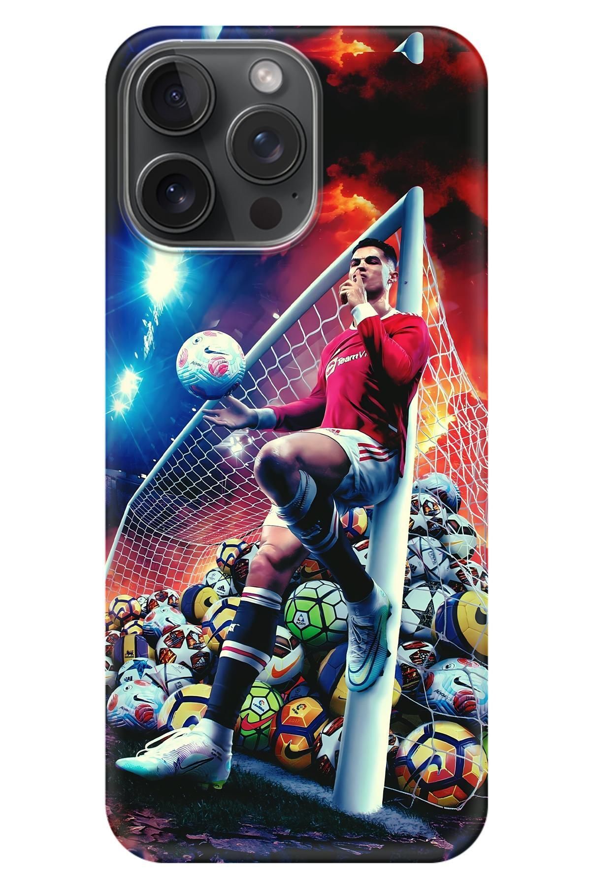 Lopard Apple iPhone 15 Pro Max Kılıfı Kapak Covers 2 Cristiano Ronaldo Kalede Kırmızı