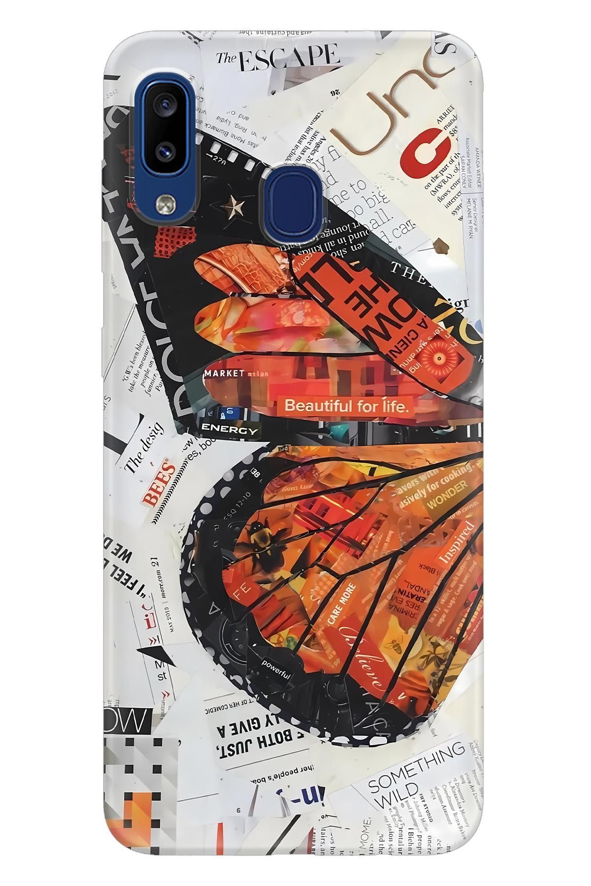 Lopard Samsung Galaxy A20 Koruyucu Kapak Covers 36 Kelebek Etkisi Turuncu