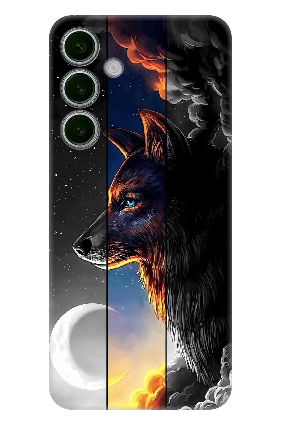 Lopard Samsung Galaxy A26 Kenarları Şeffaf Kapak Covers 30 Kurt Duvar Kağıdı Siyah