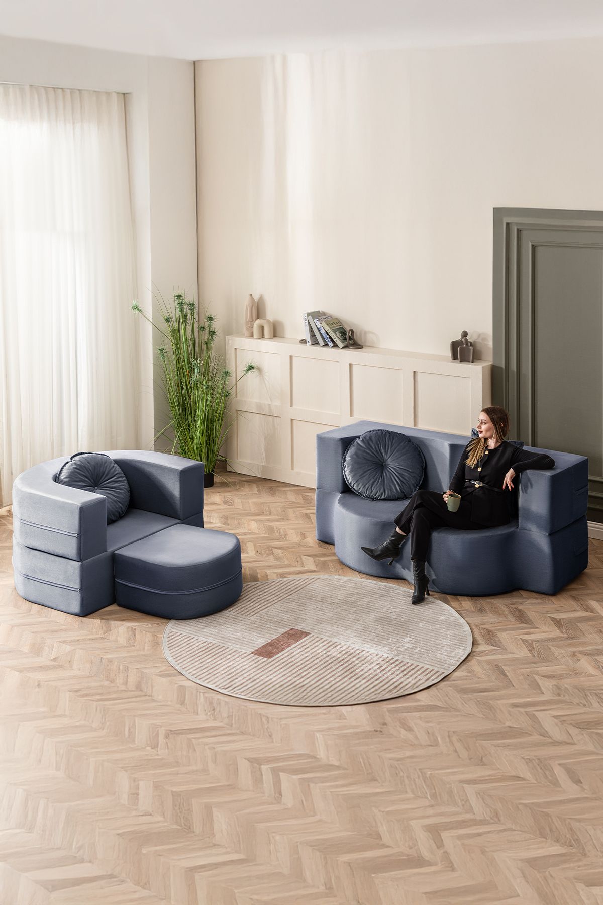 BRANNA HOME NEİRO Sünger Koltuk Takımı, Açılabilir Yataklı 2+1 Modern Koltuk