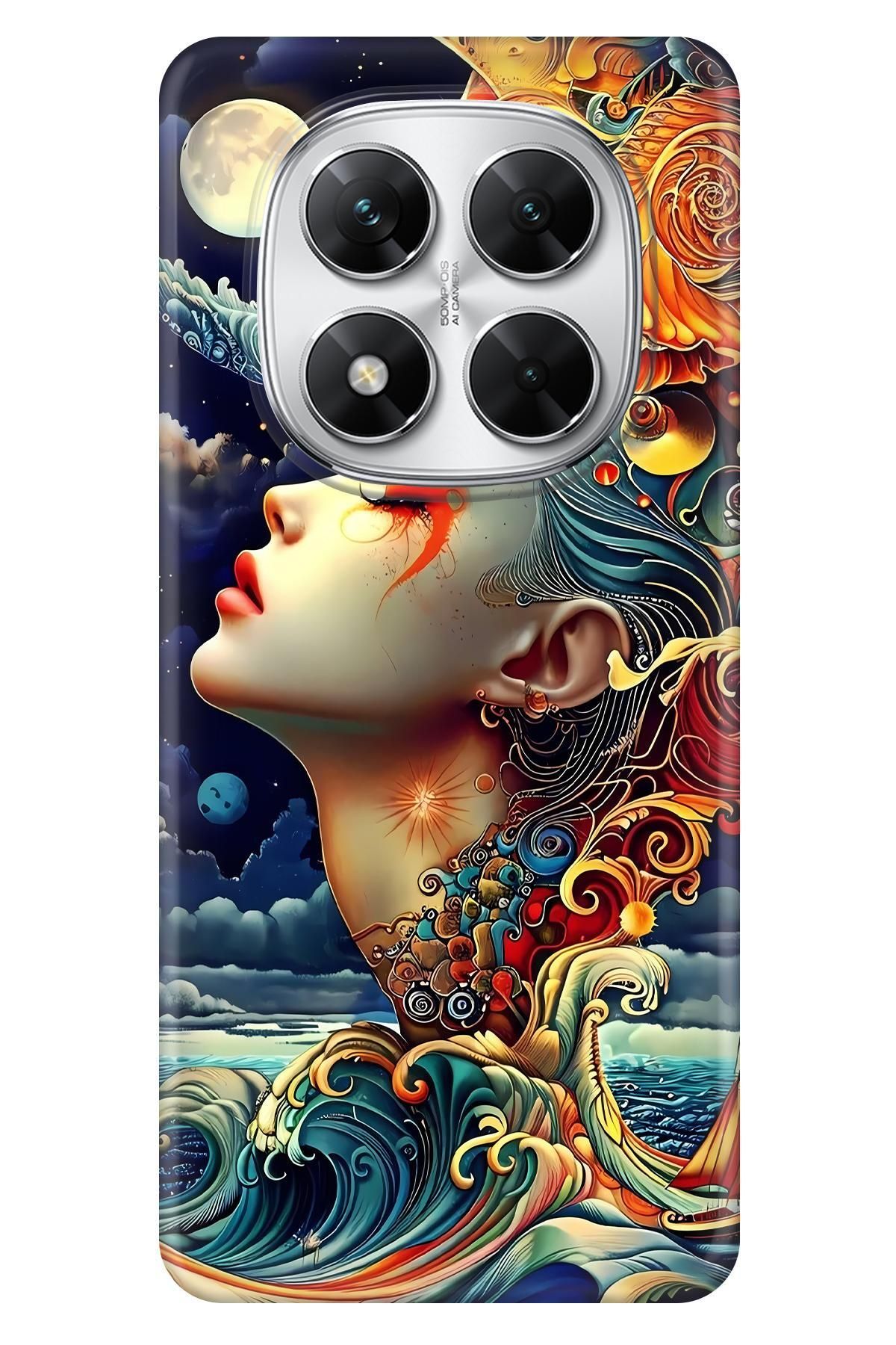 Lopard Xiaomi Poco X7 Silikon Kılıf Covers 34 Kadın Ay İllustrasyon Turuncu