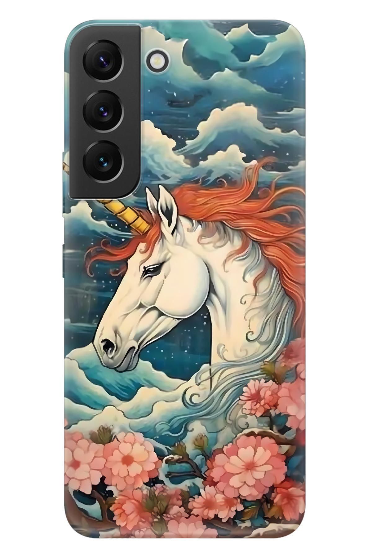 Lopard Samsung Galaxy S22 4K Baskılı Kılıf Covers 41 Unicorn Turuncu