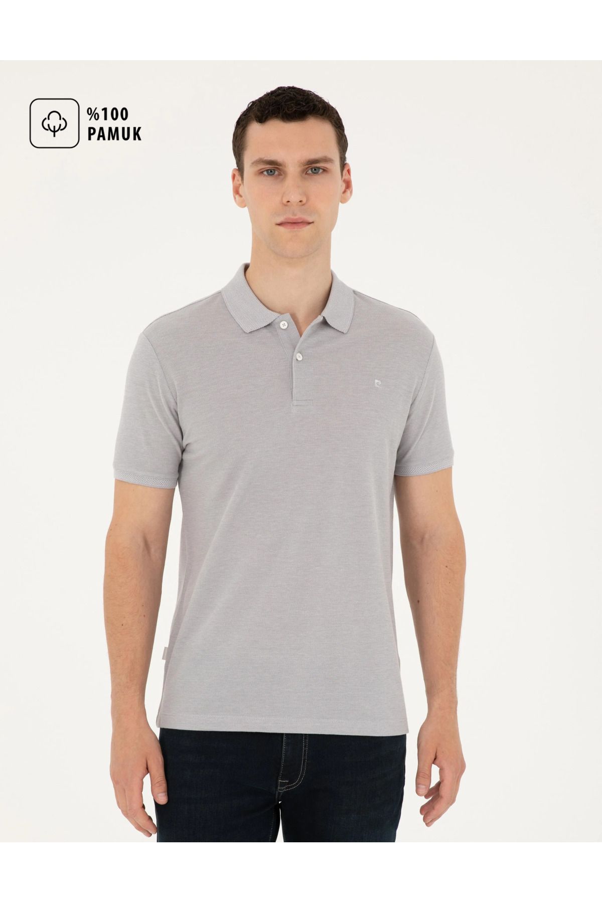 Pierre Cardin Açık Gri Melanj Slim Fit T-Shirt