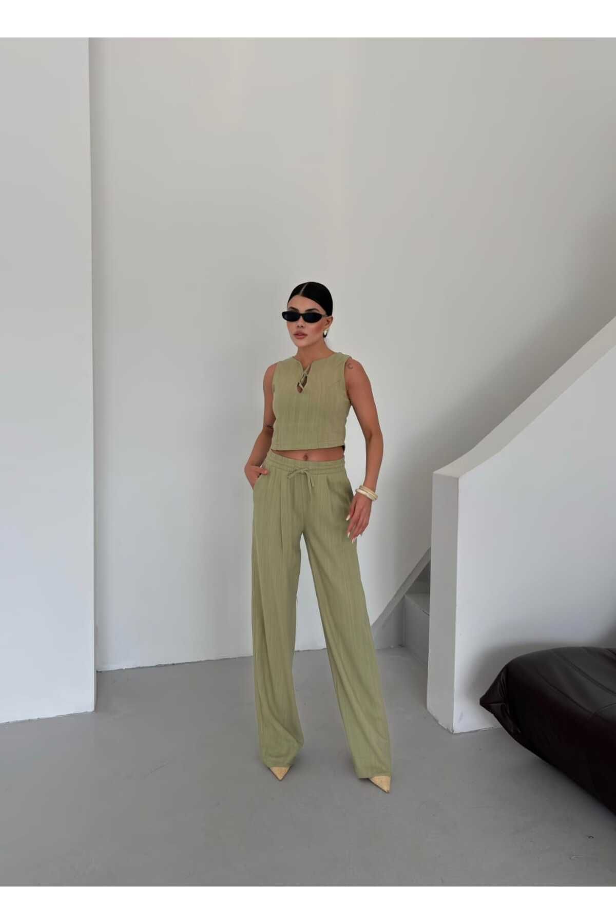 lovmi Keten İkili Alt Üst Takım Şık Tasarım Özel Model