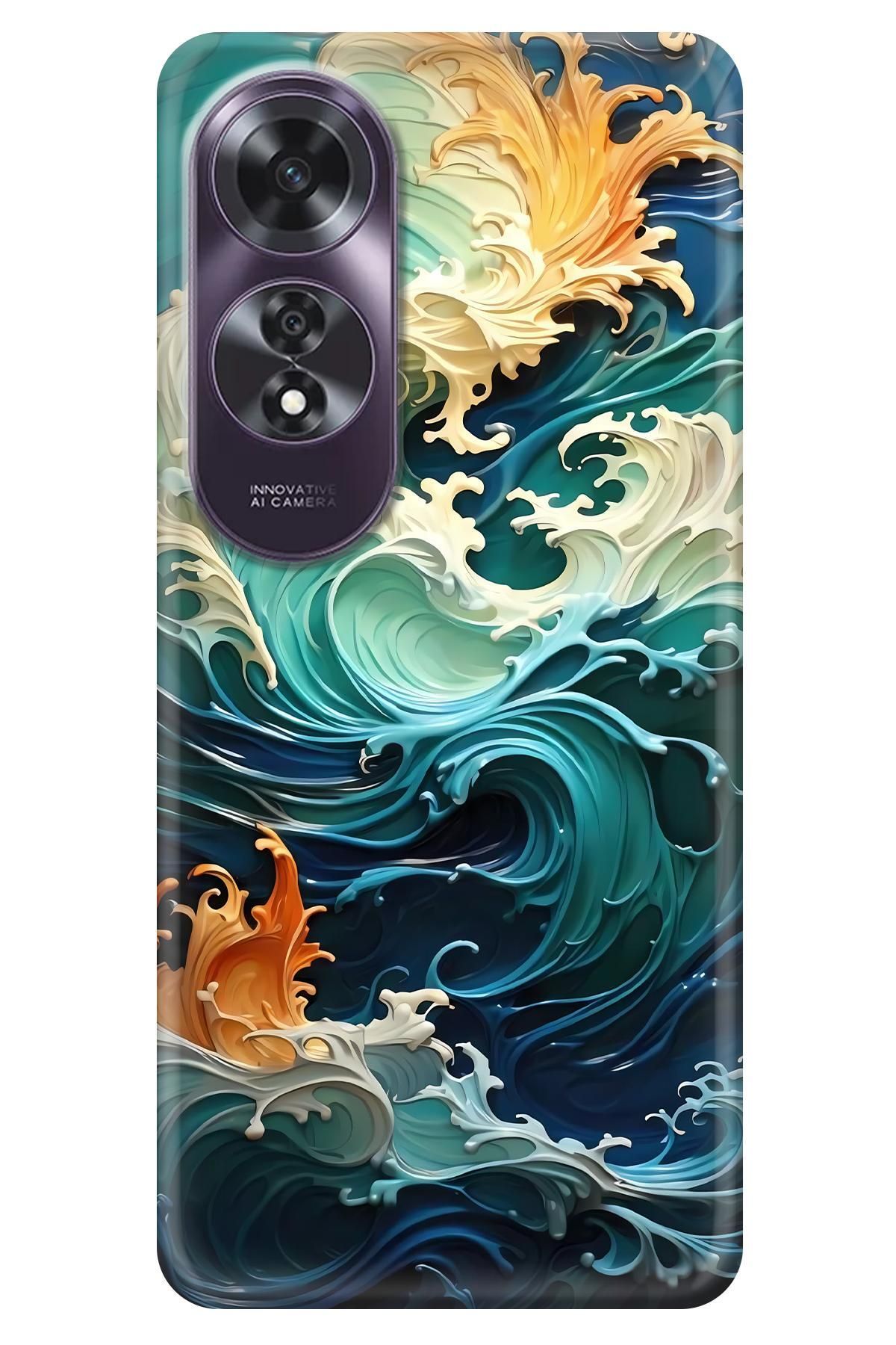 Lopard Oppo A60 Arka Kapak Covers 33 3d Okyanus Dalgalar Beyaz Mavi