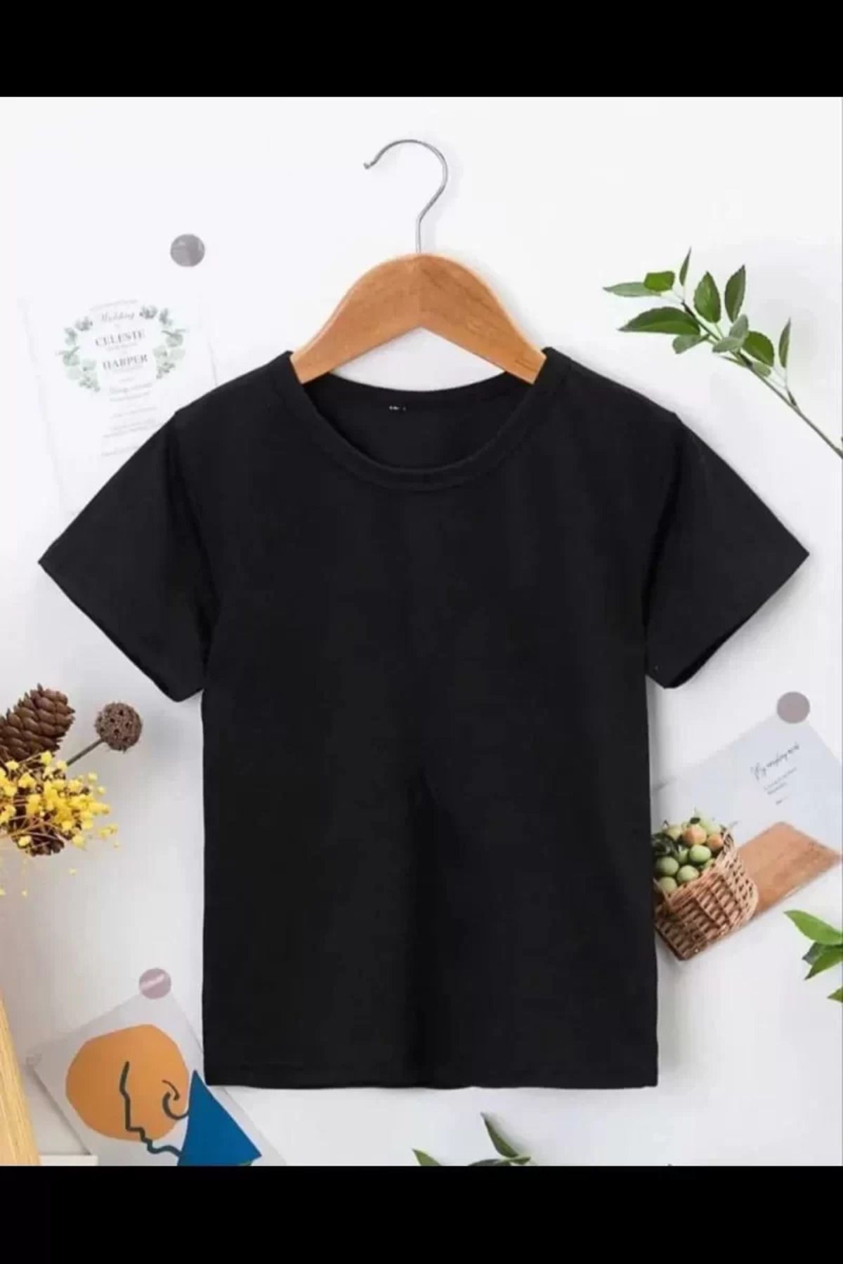 FantaziAtölyesi Çocuk Unisex Kapüşonlu Özel Tasarım Basic Tshirt - Siyah