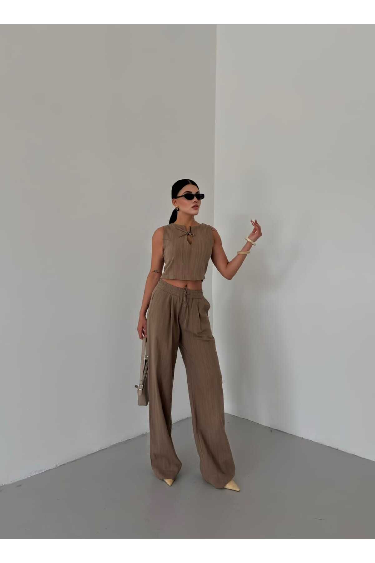 lovmi Keten İkili Alt Üst Takım Şık Tasarım Özel Model