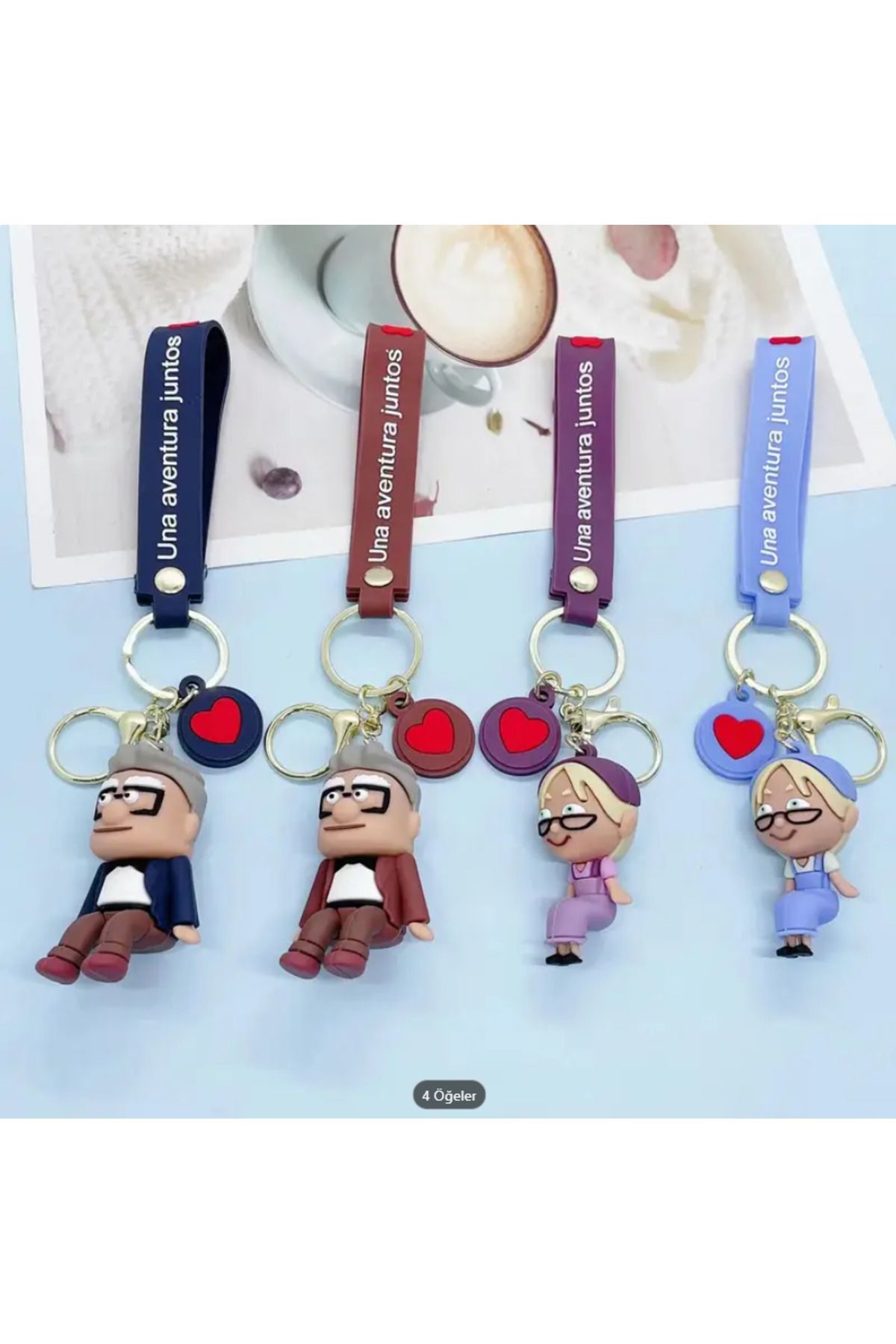 Bizde Ne Yok ki Yukarı Bak Carl And Ellie 3D Büyük Lüks Boy Anahtarlık ve Çanta Süsü 4'Lü