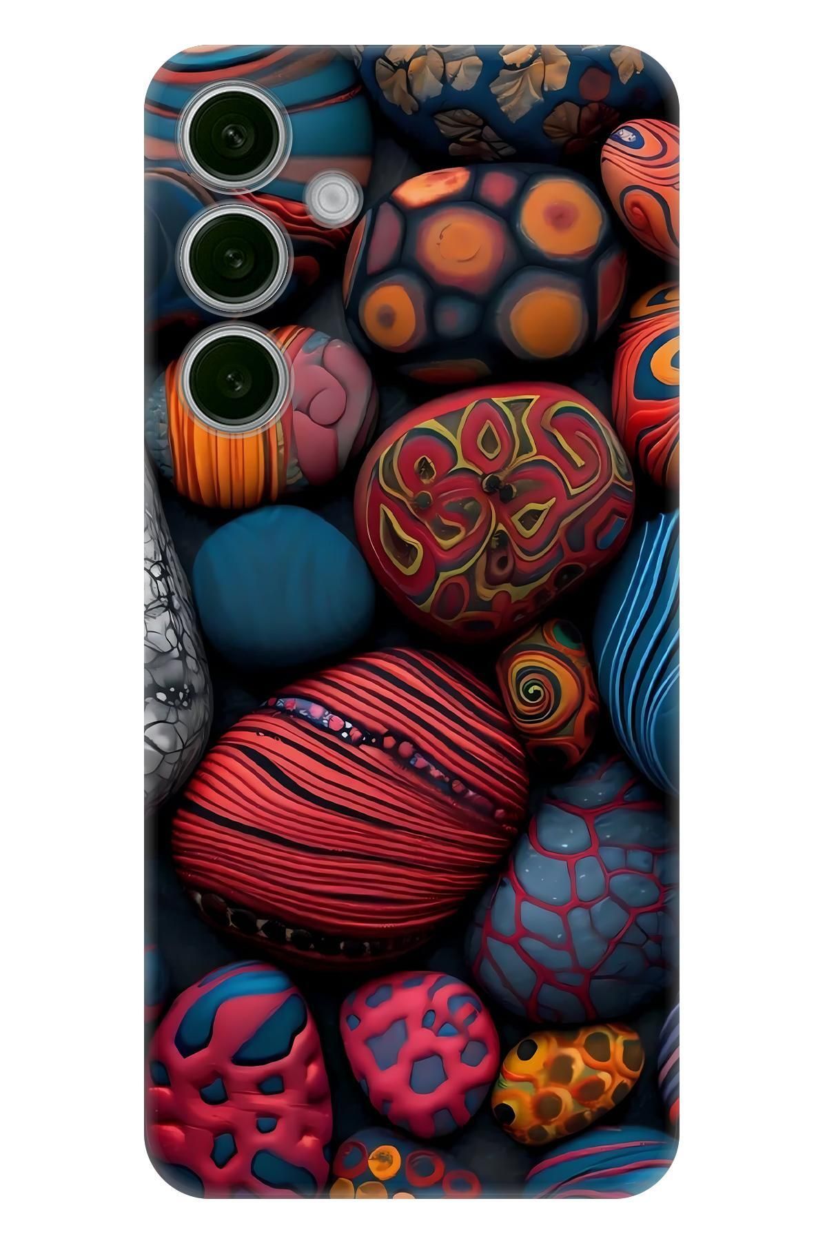 Lopard Samsung Galaxy S24 Tasarım Kılıf Covers 42 Taşlar Mavi Kırmızı Siyah