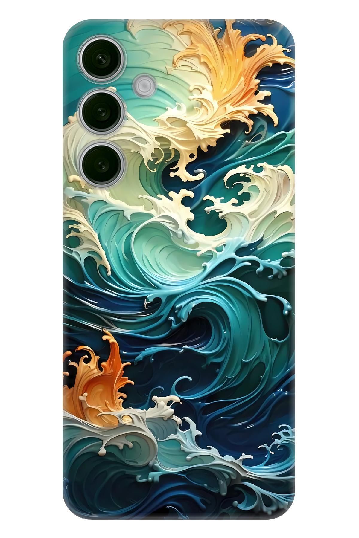 Lopard Samsung Galaxy S24 FE Arka Kapak Covers 33 3d Okyanus Dalgalar Beyaz Mavi