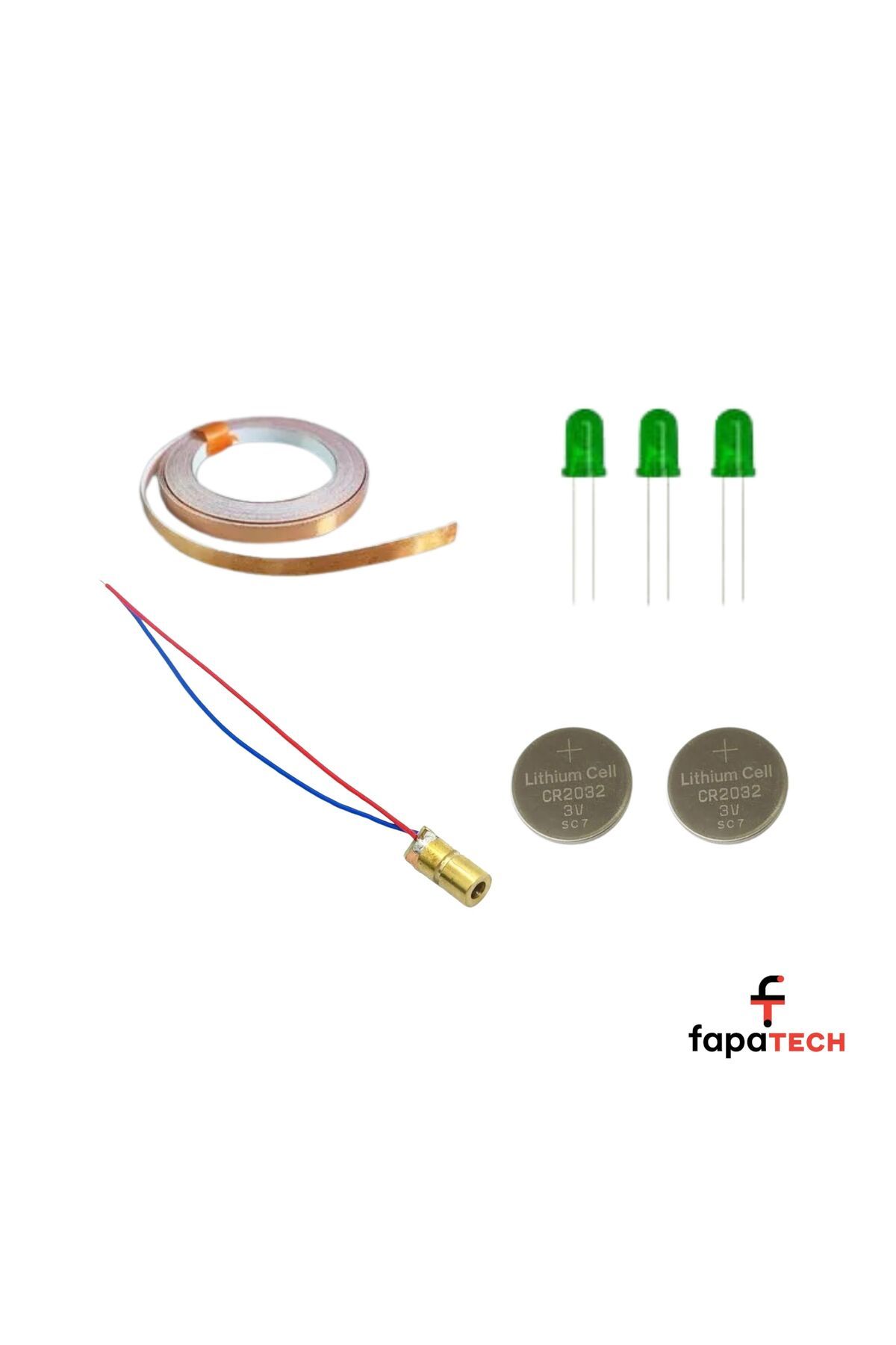 Fapatech Bakır Folyo İletken Bant ,Cr2032 Pil ,5mm LED, Nokta Lazer -Etkileşimli Lazer Işıklı Kağıt Devre Kit