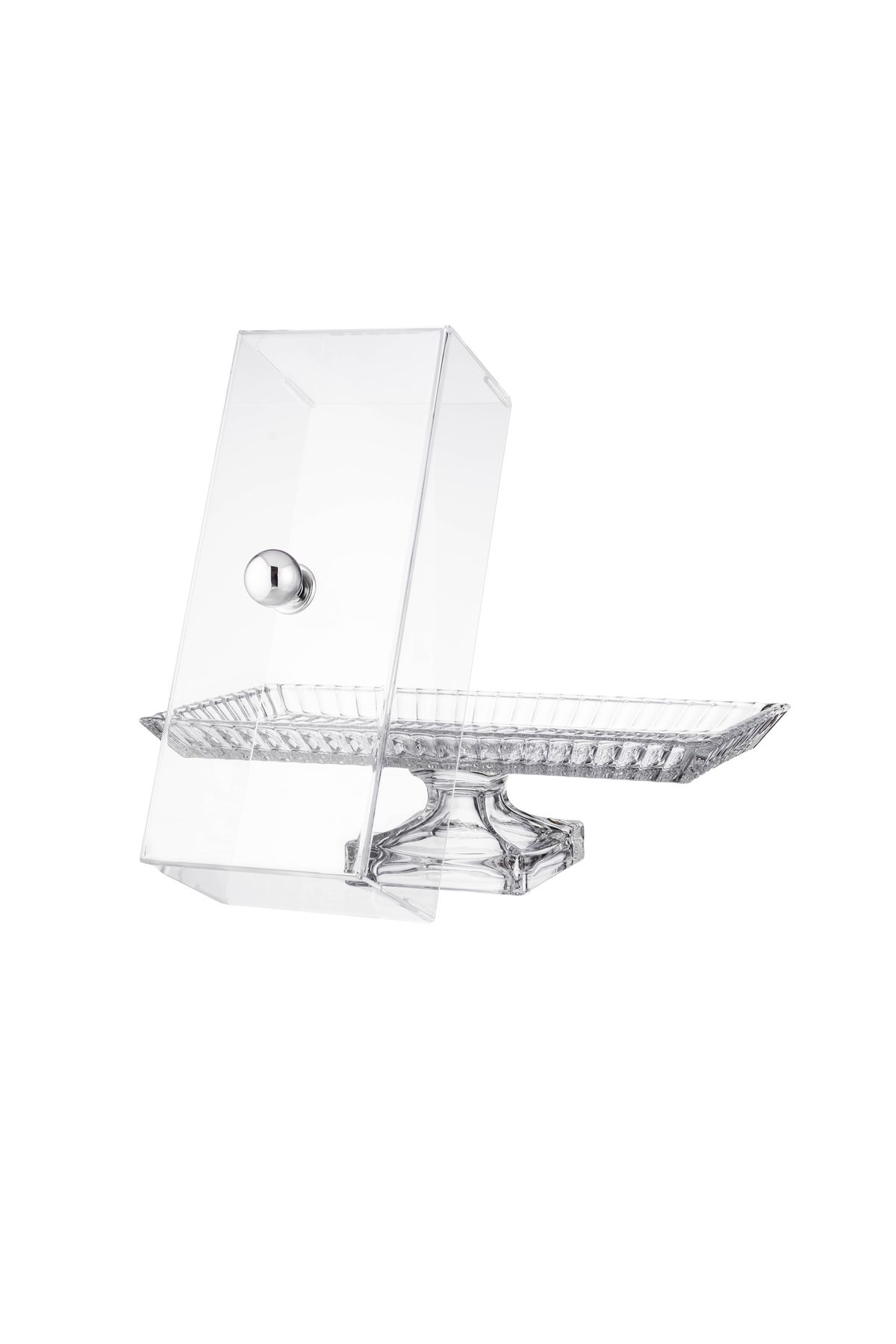 ABAREEK-Glass serving platter with base for sweets, fruits and nuts, multi-purpose, clear rectangular shape with acrylic cover 3
