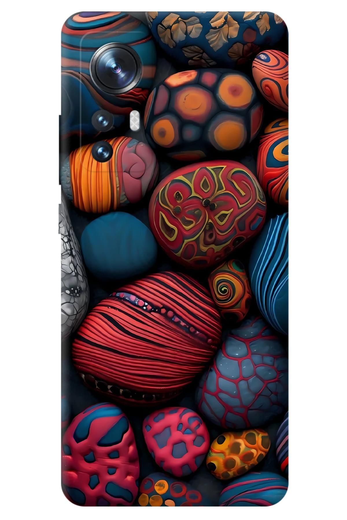 Lopard Xiaomi Mi 12 Tasarım Kılıf Covers 42 Taşlar Mavi Kırmızı Siyah