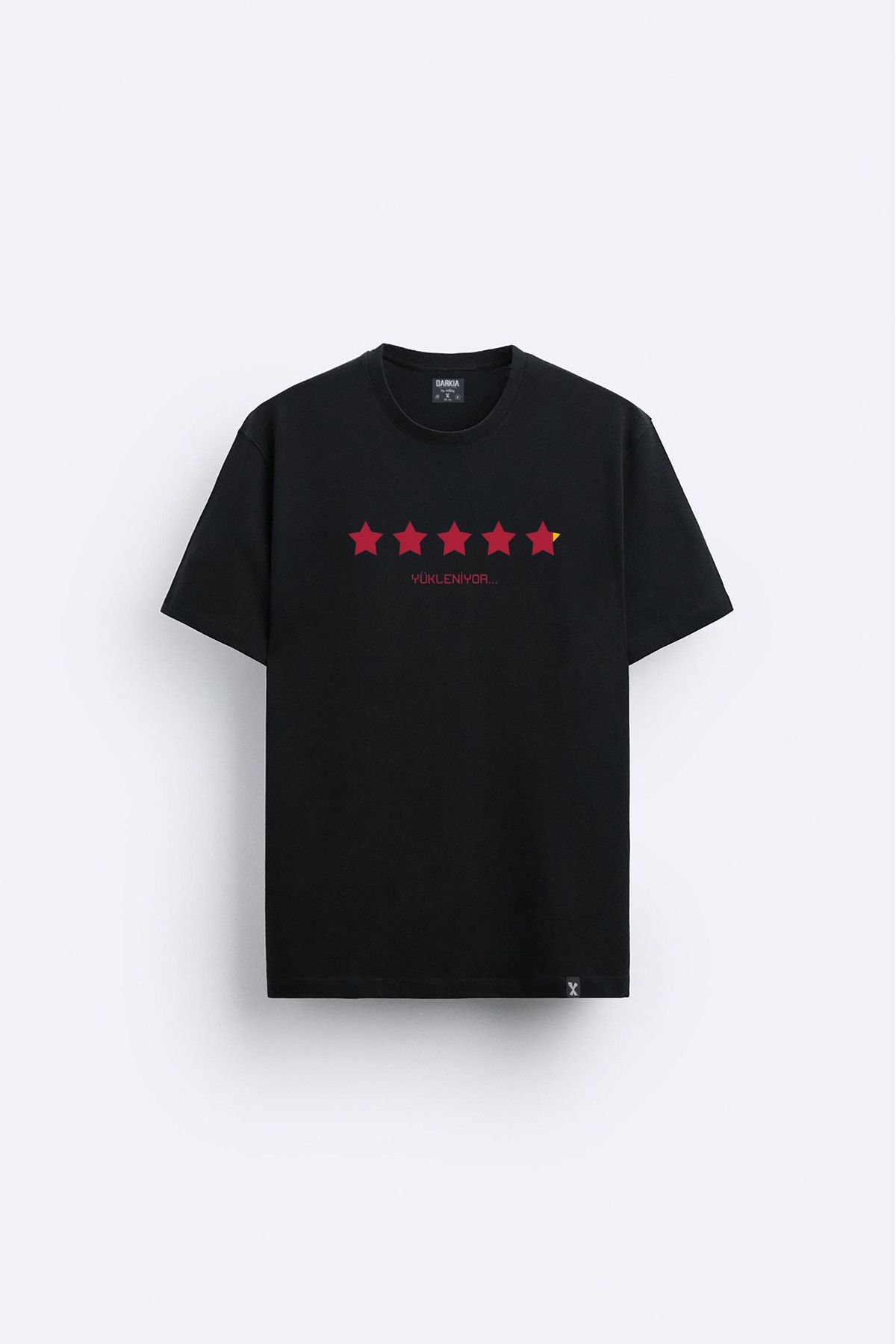 Darkia 5 Yıldızlı Yıldız Baskılı Bisiklet Yaka Siyah Tişört T-shirt