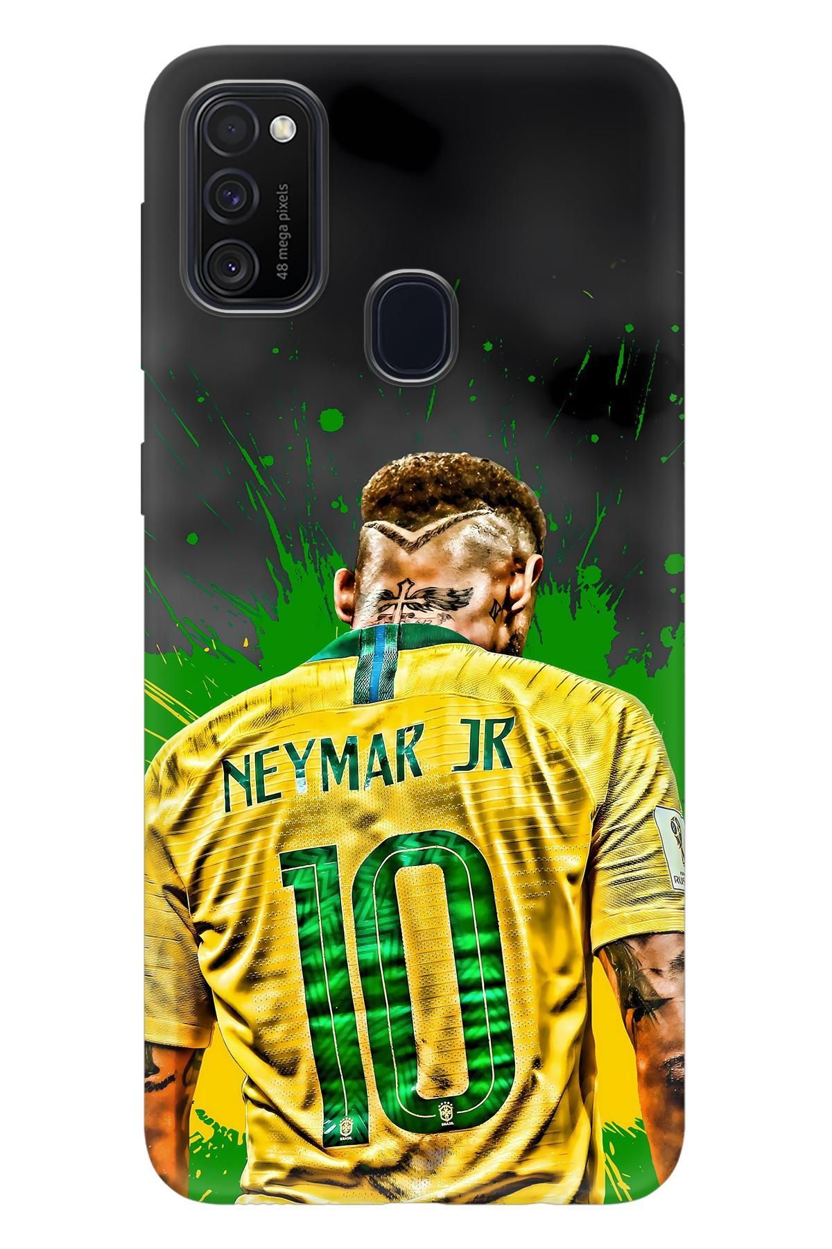 Lopard Samsung Galaxy M30S Desenli Kılıf Covers 7 Neymar JR 10 Sarı Yeşil