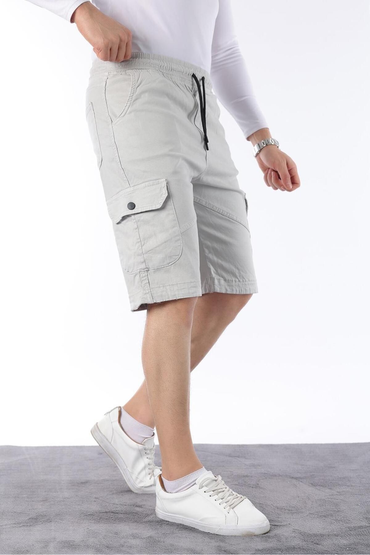 CLASSİCS MEN Erkek Comfort Fit Keten Bel Lastikli Cepli Kapri Şort