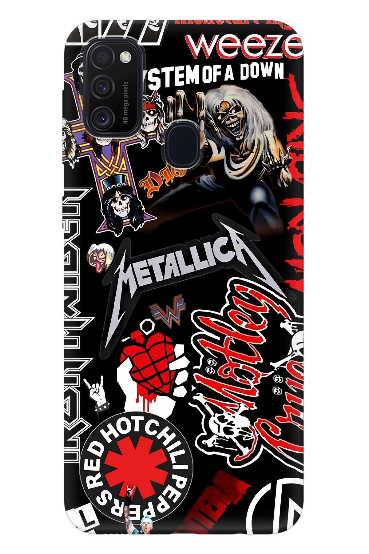 Lopard Samsung Galaxy M21 Cover Kılıf Covers 44 Metallica Iron Maiden Kiss