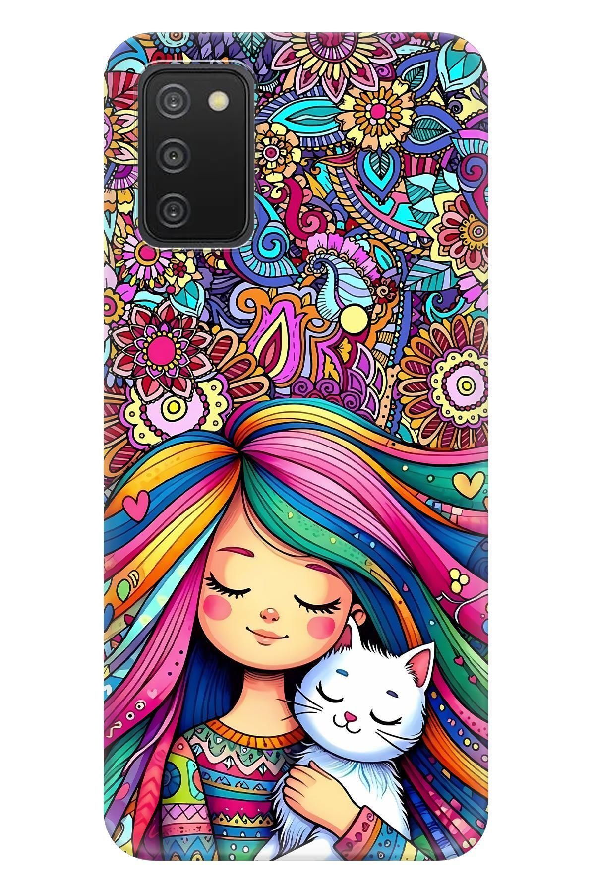 Lopard Samsung Galaxy A03S Full HD Kılıf Covers 40 Çocuk Kedi Pembe Mavi