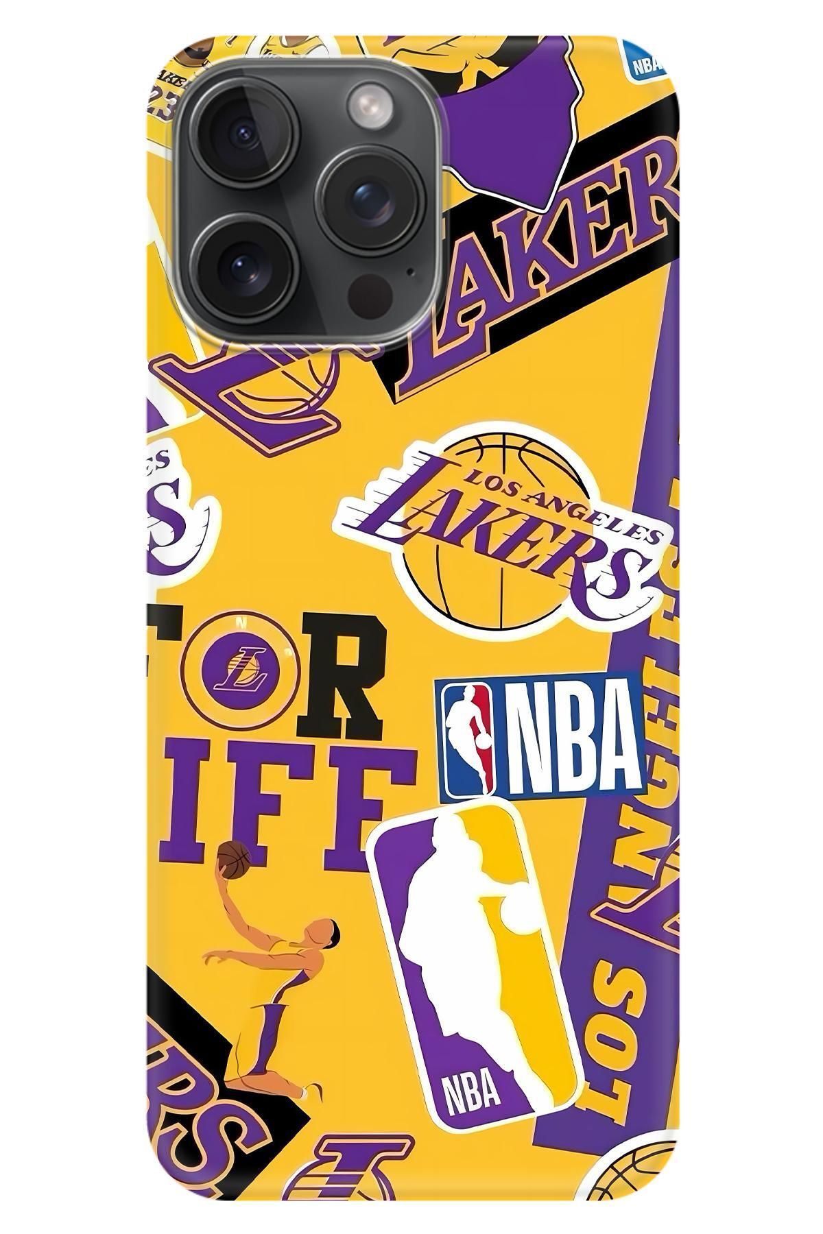 Lopard Apple iPhone 15 Pro Max Hediyelik Kılıf Covers 16 Dlo Lakers Wallpaper Forma Sarı Mor