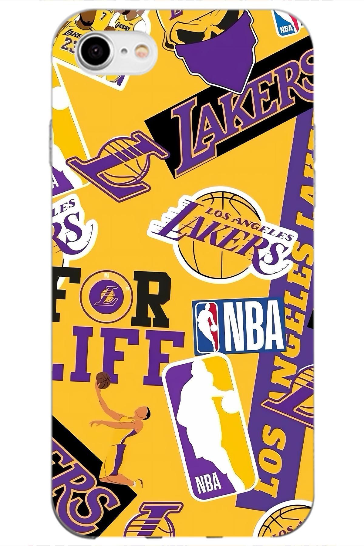 Lopard Apple iPhone SE 2022 Hediyelik Kılıf Covers 16 Dlo Lakers Wallpaper Forma Sarı Mor