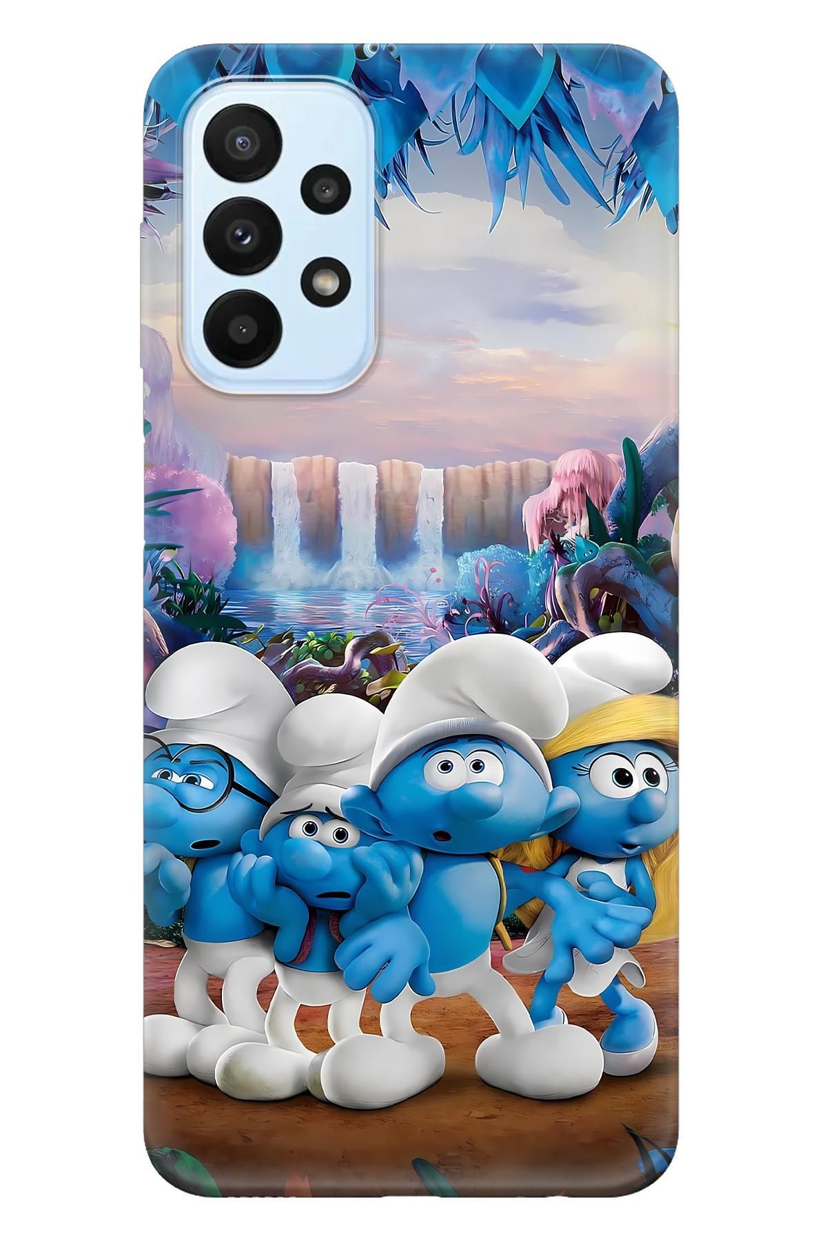 Lopard Samsung Galaxy A52S Darbe Emici Kılıf Covers 24 Şirinler Köyü Smerfy Mavi Beyaz