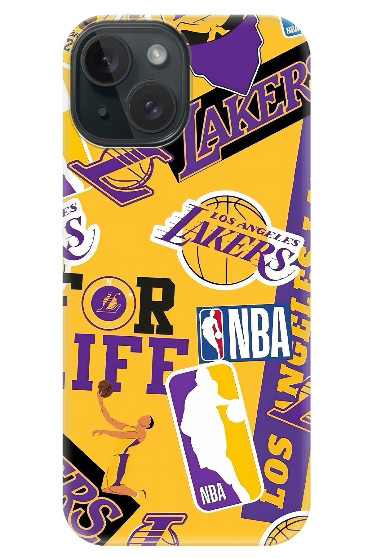 Lopard Apple iPhone 14 Hediyelik Kılıf Covers 16 Dlo Lakers Wallpaper Forma Sarı Mor