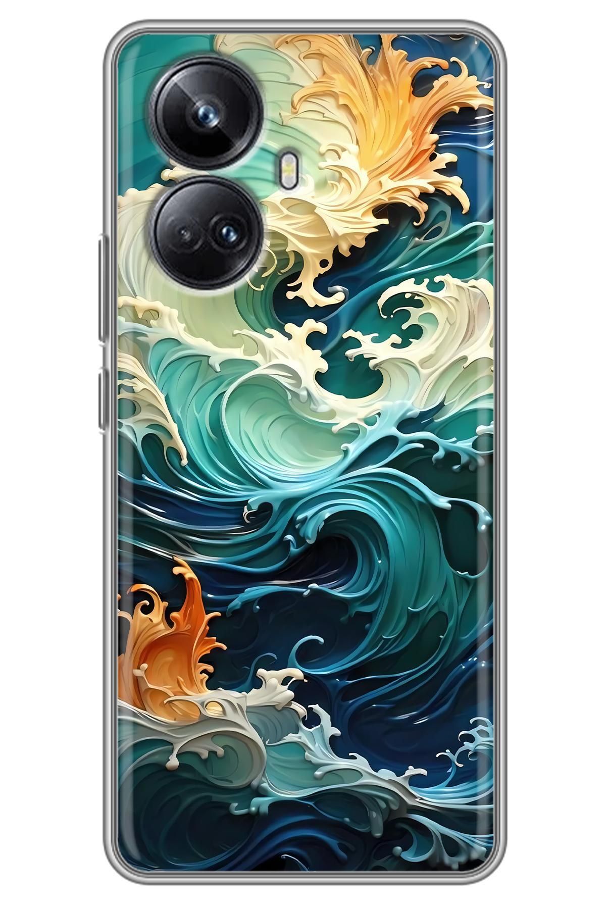 Lopard Realme 10 Pro Plus Arka Kapak Covers 33 3d Okyanus Dalgalar Beyaz Mavi